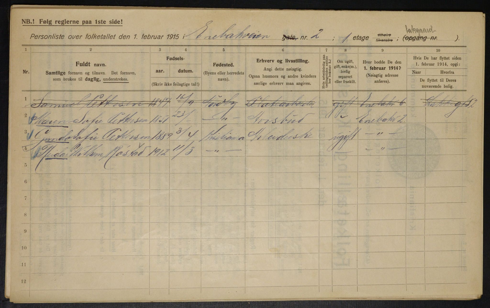 OBA, Kommunal folketelling 1.2.1915 for Kristiania, 1915, s. 20581