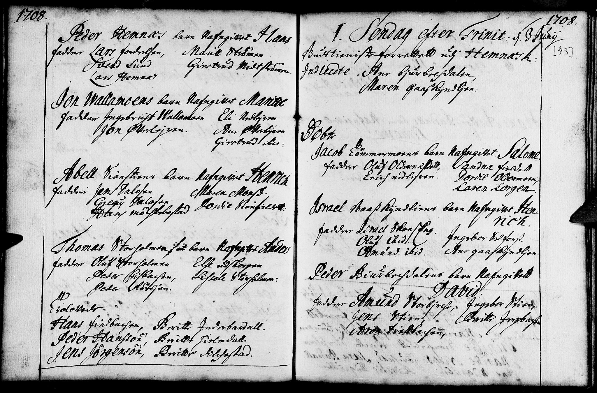Ministerialprotokoller, klokkerbøker og fødselsregistre - Nordland, AV/SAT-A-1459/825/L0345: Ministerialbok nr. 825A01, 1704-1728, s. 43