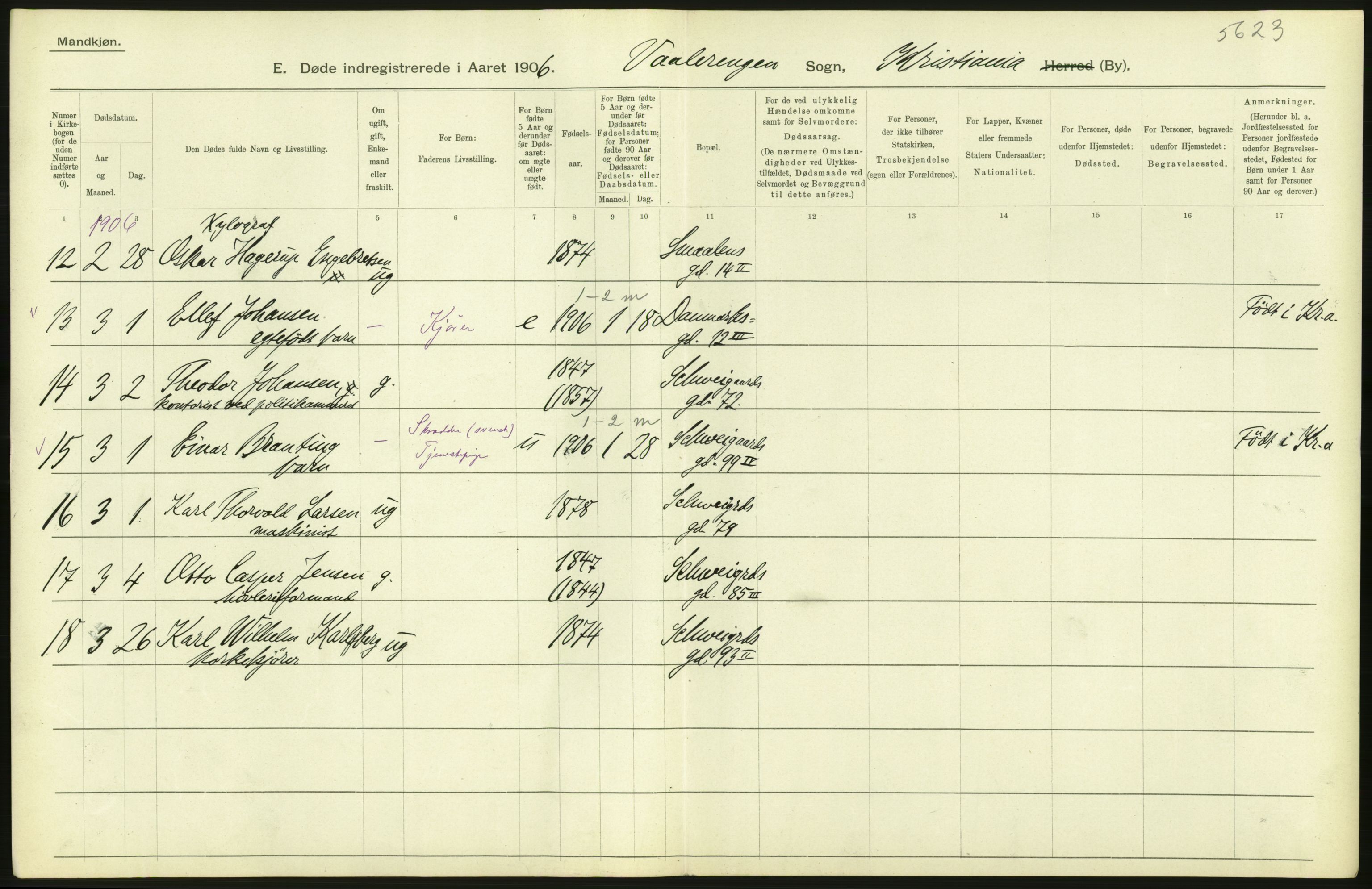 Statistisk sentralbyrå, Sosiodemografiske emner, Befolkning, RA/S-2228/D/Df/Dfa/Dfad/L0009: Kristiania: Døde, 1906, s. 226