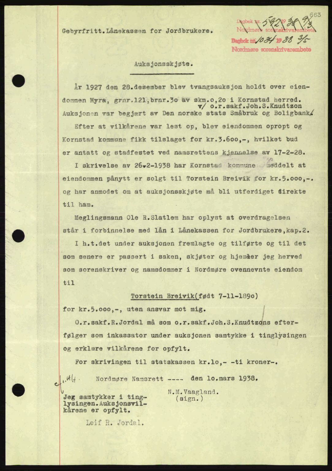 Nordmøre sorenskriveri, SAT/A-4132/1/2/2Ca: Pantebok nr. A83, 1938-1938, Dagboknr: 1034/1938