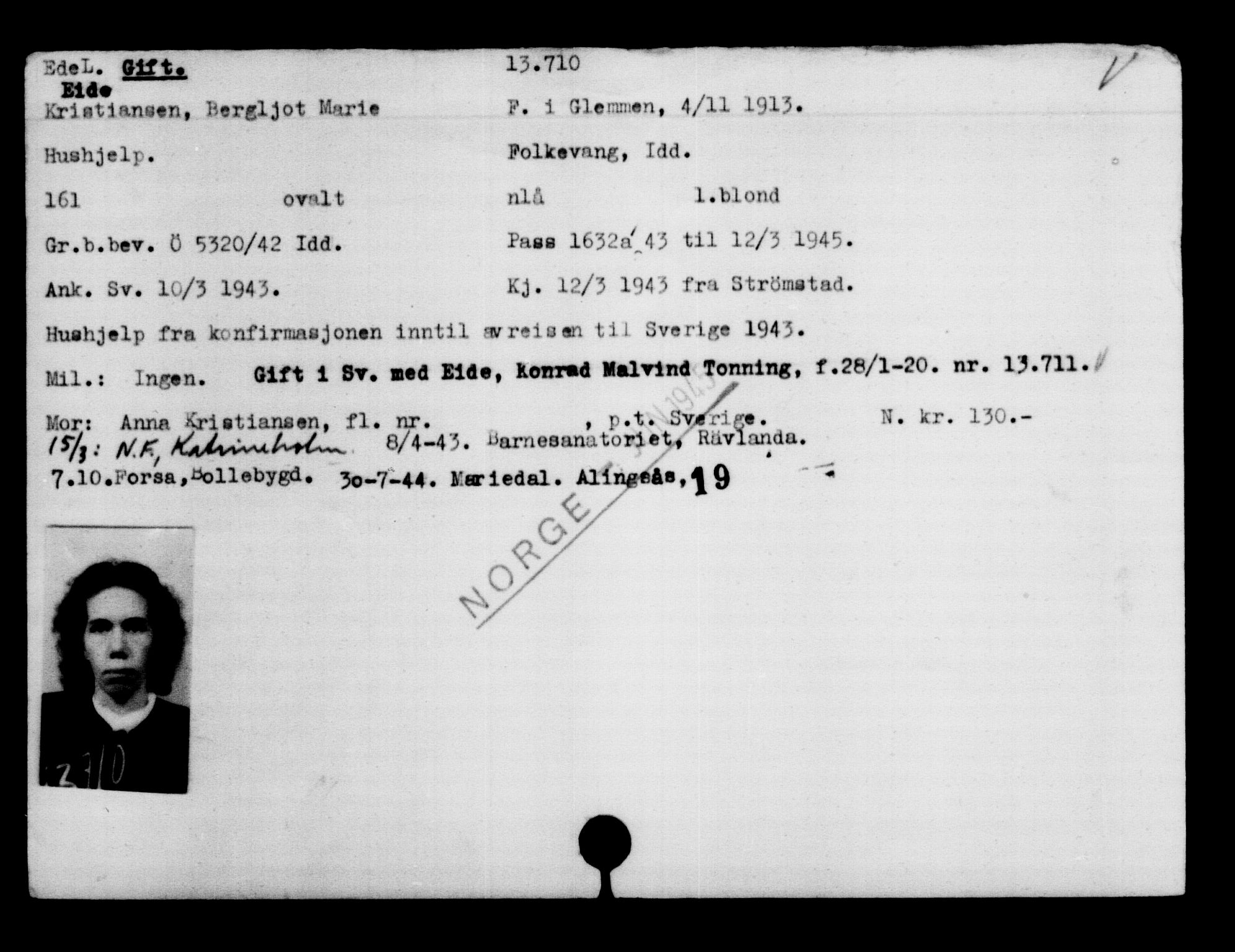 Den Kgl. Norske Legasjons Flyktningskontor, AV/RA-S-6753/V/Va/L0007: Kjesäterkartoteket.  Flyktningenr. 12700-15723, 1940-1945, s. 1145