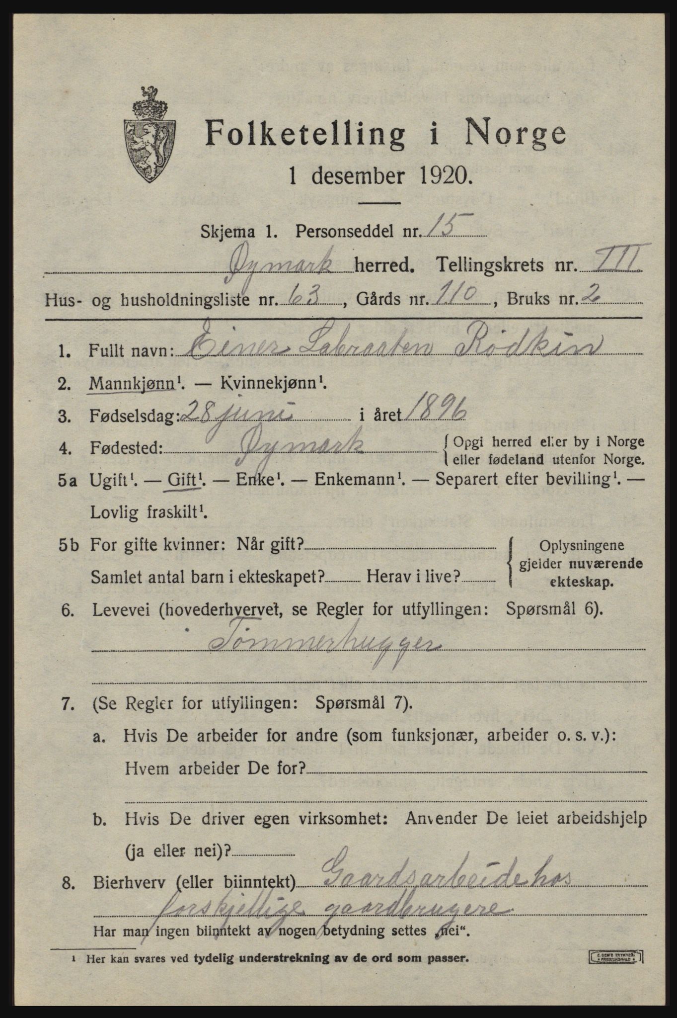 SAO, Folketelling 1920 for 0119 Øymark herred, 1920, s. 3093