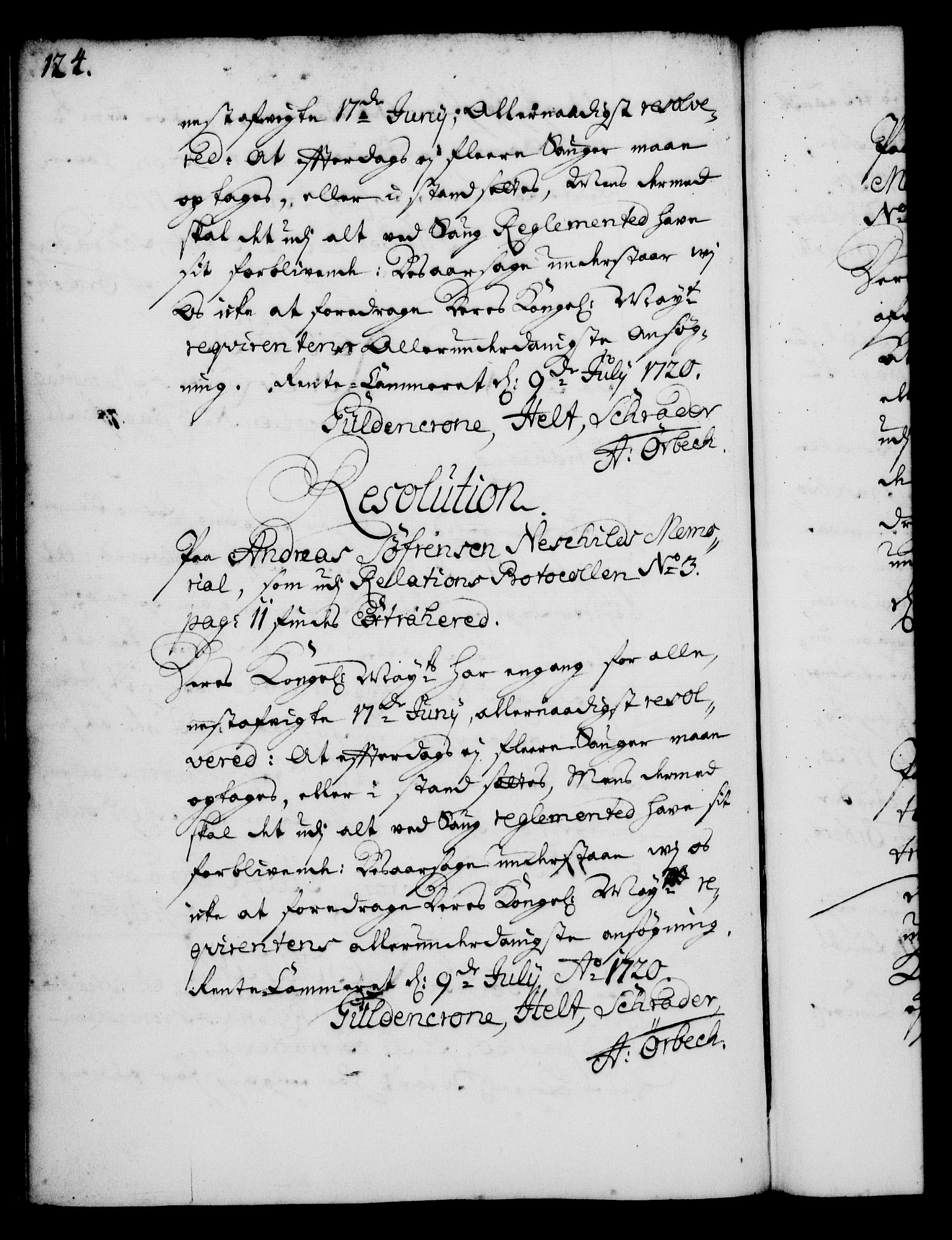 Rentekammeret, Kammerkanselliet, RA/EA-3111/G/Gg/Gga/L0001: Norsk ekspedisjonsprotokoll med register (merket RK 53.1), 1720-1723, s. 124