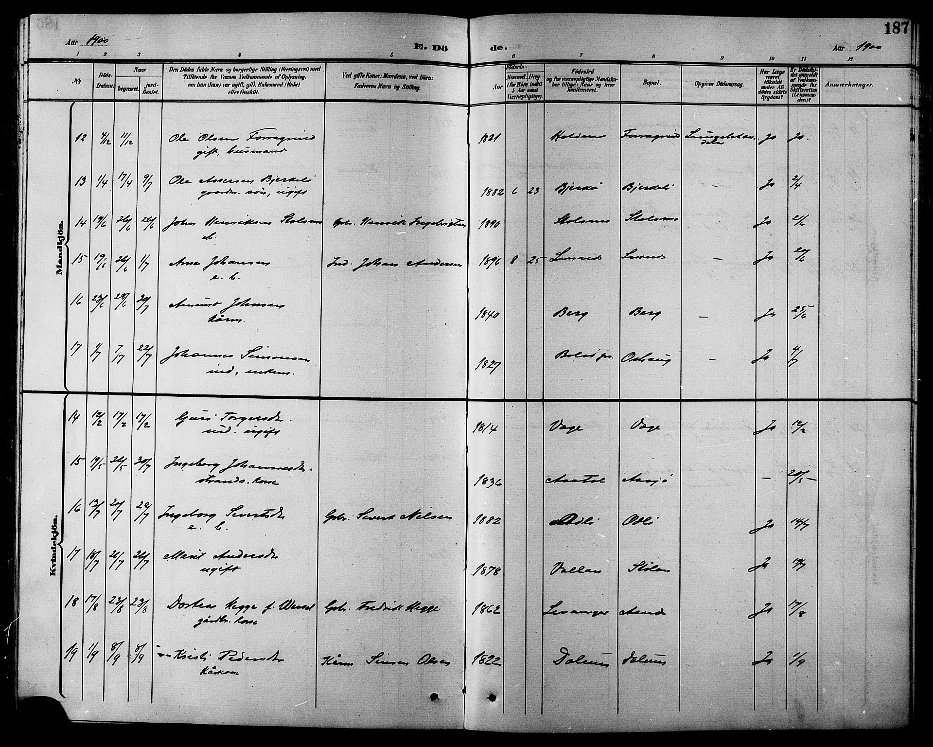 Ministerialprotokoller, klokkerbøker og fødselsregistre - Sør-Trøndelag, AV/SAT-A-1456/630/L0505: Klokkerbok nr. 630C03, 1899-1914, s. 187