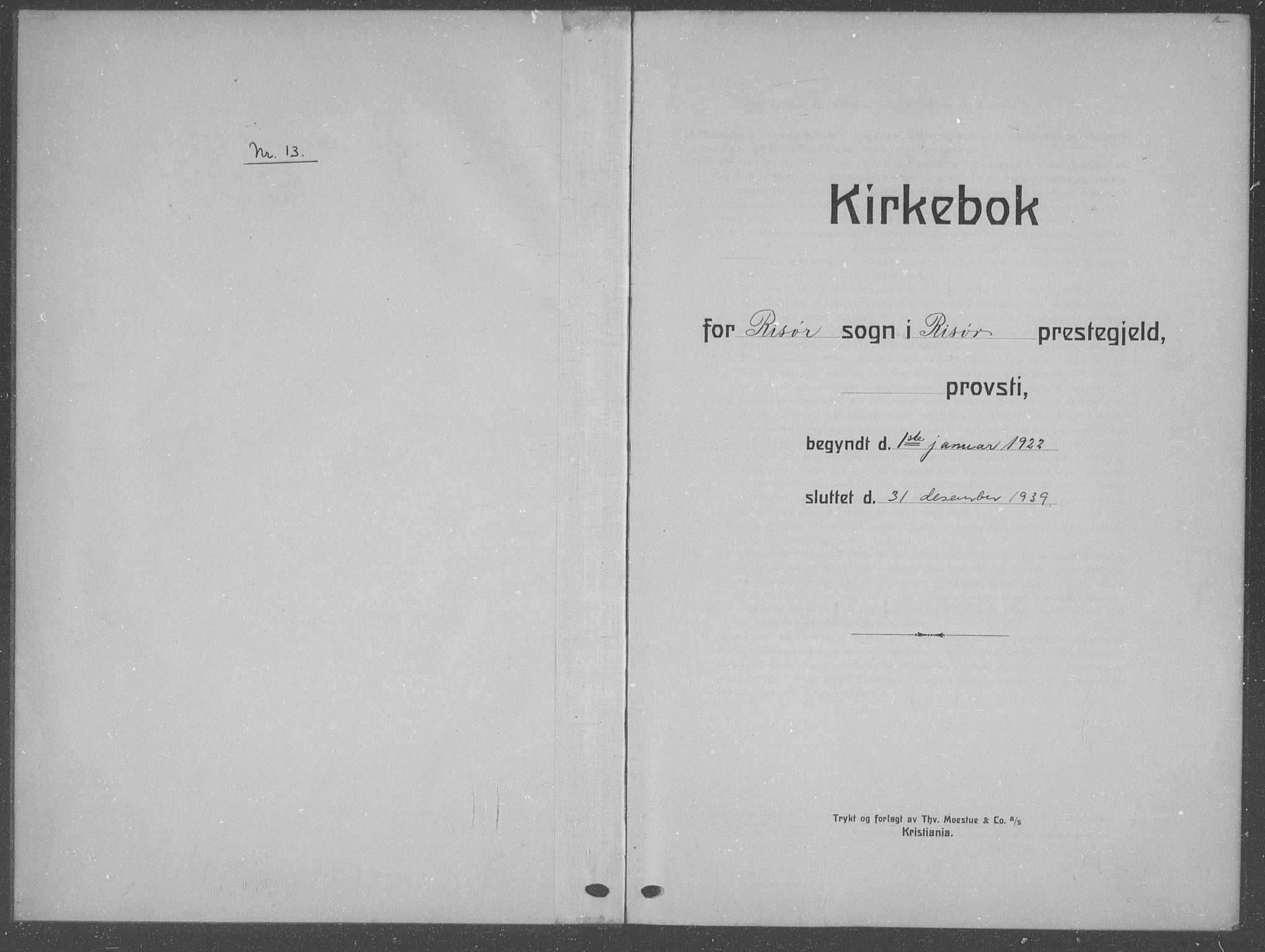 Risør sokneprestkontor, SAK/1111-0035/F/Fb/L0009: Klokkerbok nr. B 9, 1922-1939