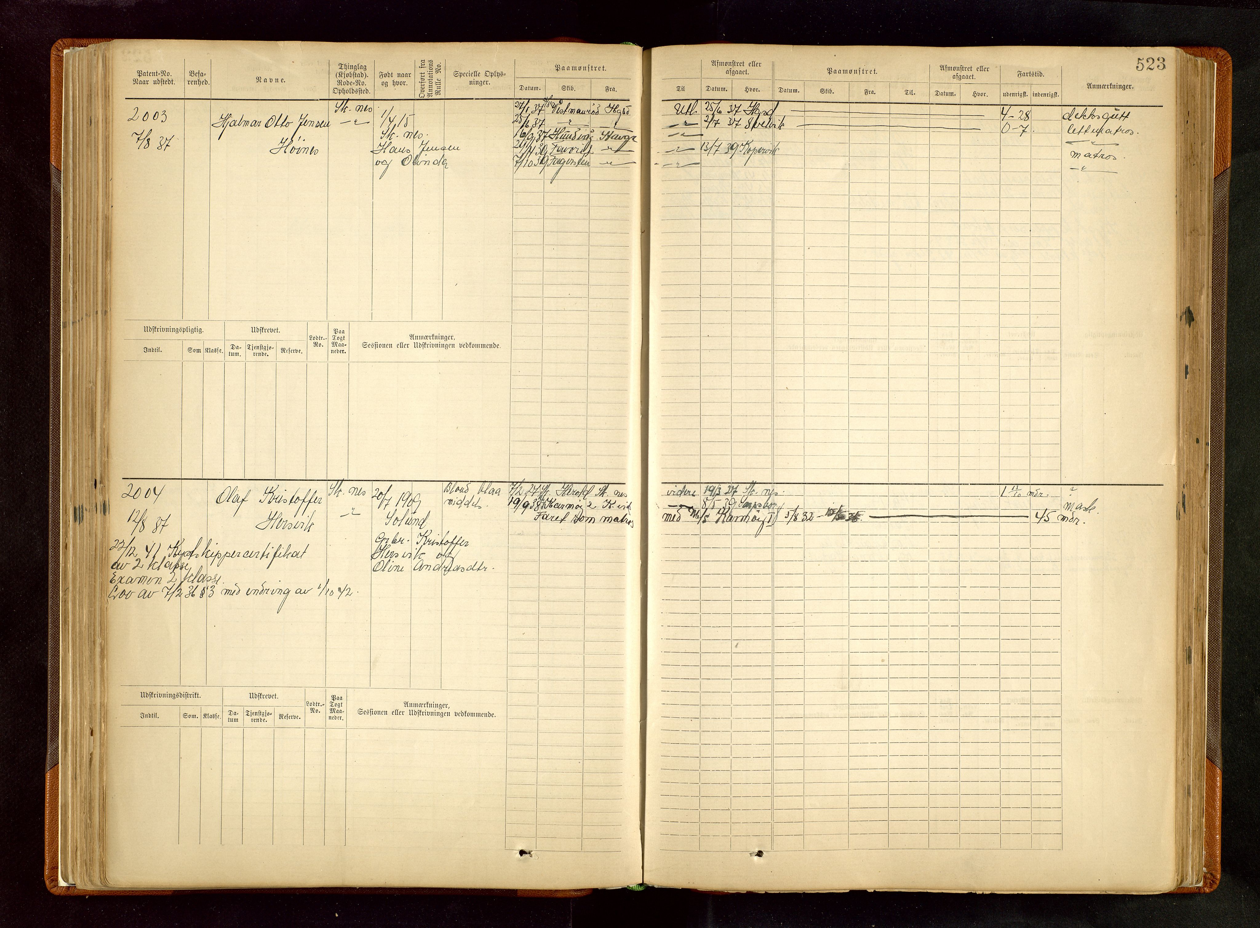 Haugesund sjømannskontor, AV/SAST-A-102007/F/Fb/Fbb/L0002: Sjøfartsrulle Skudenes kretsnr. 959-2439, 1860-1948, s. 523