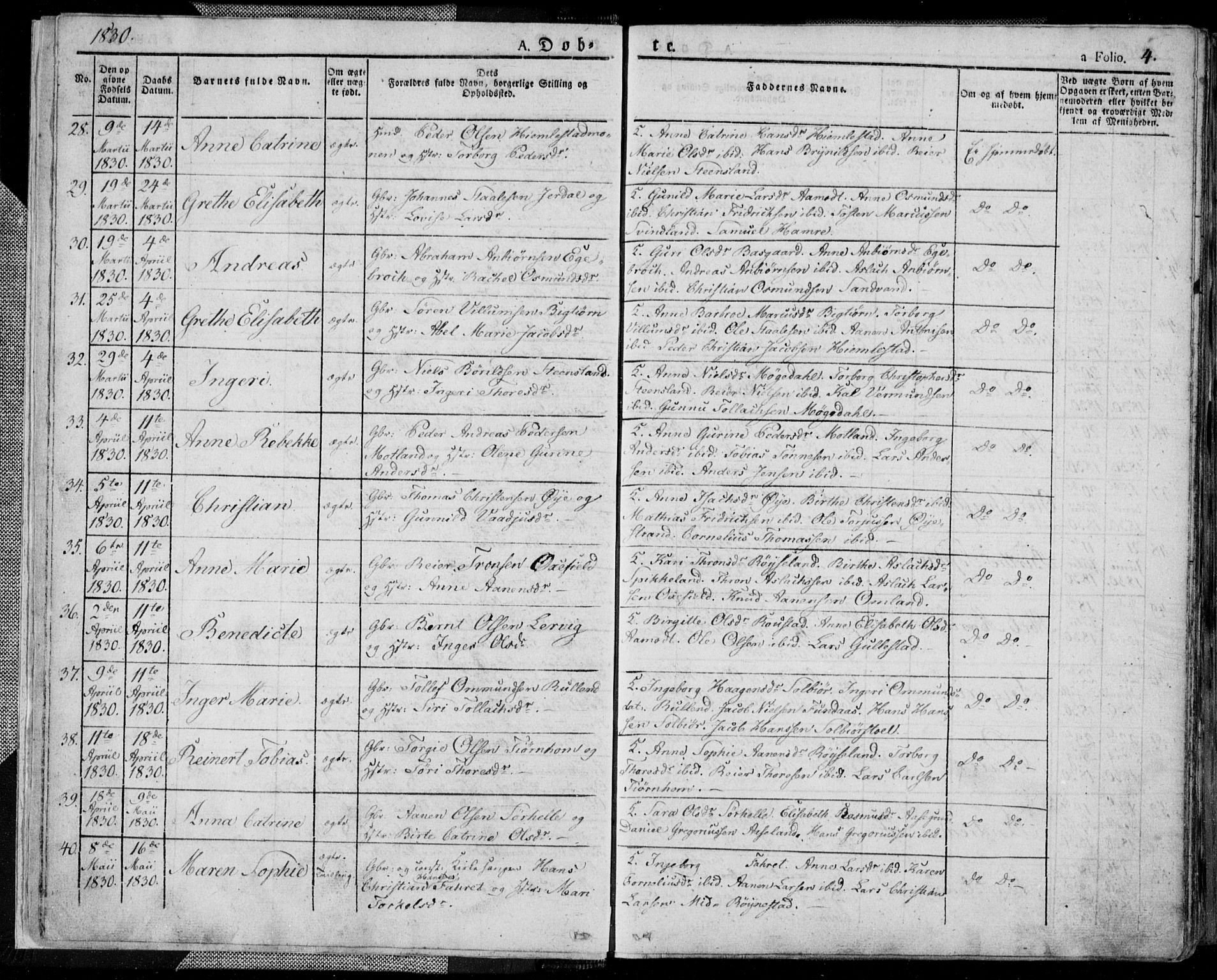 Kvinesdal sokneprestkontor, AV/SAK-1111-0026/F/Fa/Fab/L0004: Ministerialbok nr. A 4, 1829-1843, s. 4