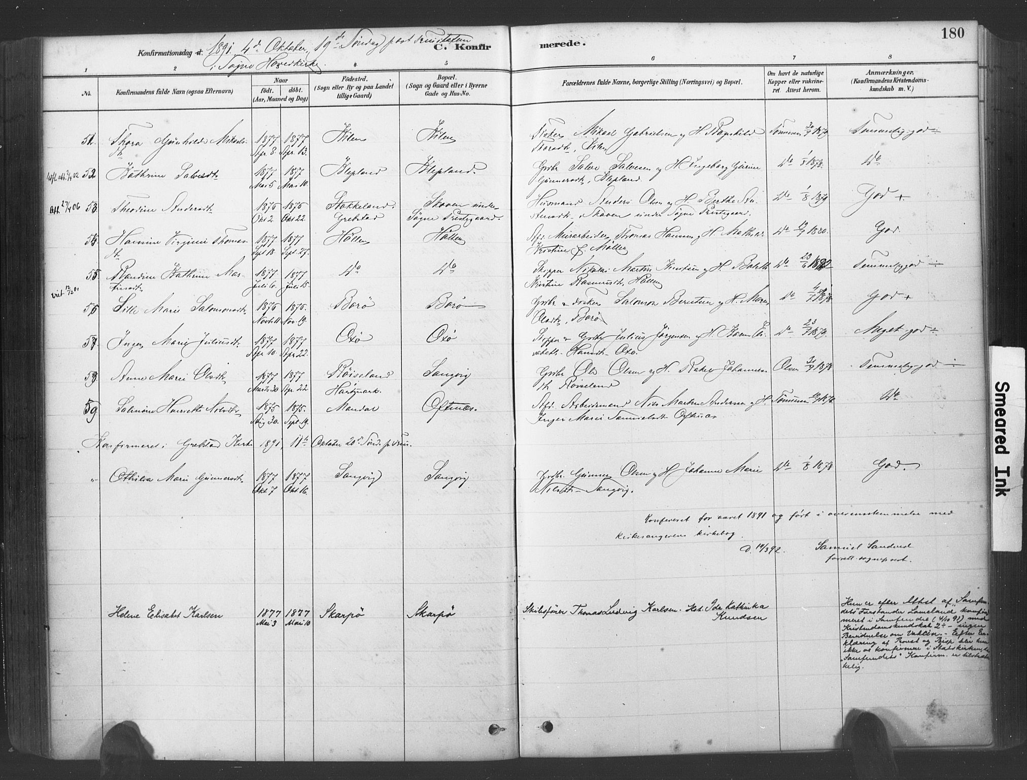 Søgne sokneprestkontor, AV/SAK-1111-0037/F/Fa/Fab/L0012: Ministerialbok nr. A 12, 1880-1891, s. 180