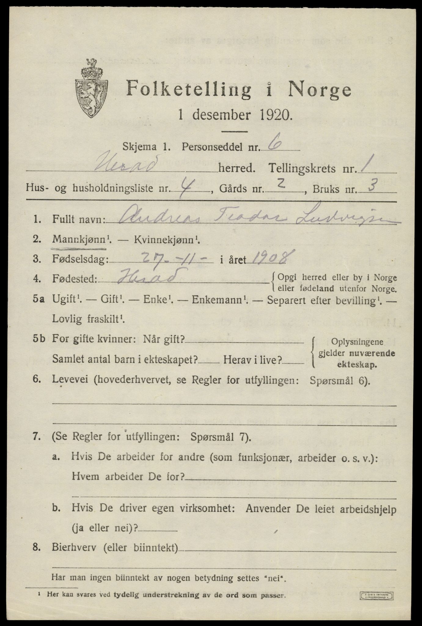 SAK, Folketelling 1920 for 1039 Herad herred, 1920, s. 472
