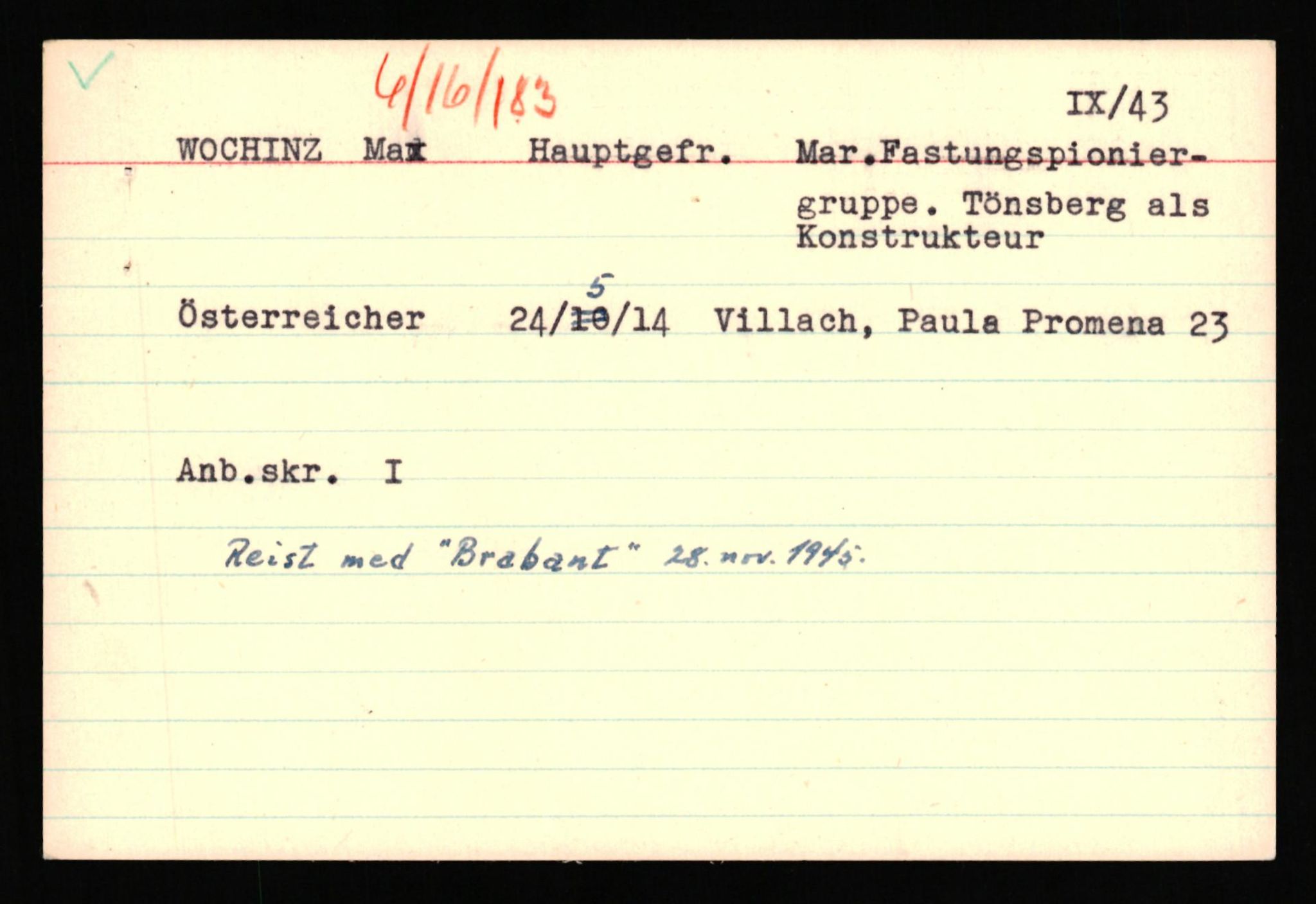 Forsvaret, Forsvarets overkommando II, AV/RA-RAFA-3915/D/Db/L0040: CI Questionaires. Tyske okkupasjonsstyrker i Norge. Østerrikere., 1945-1946, s. 432