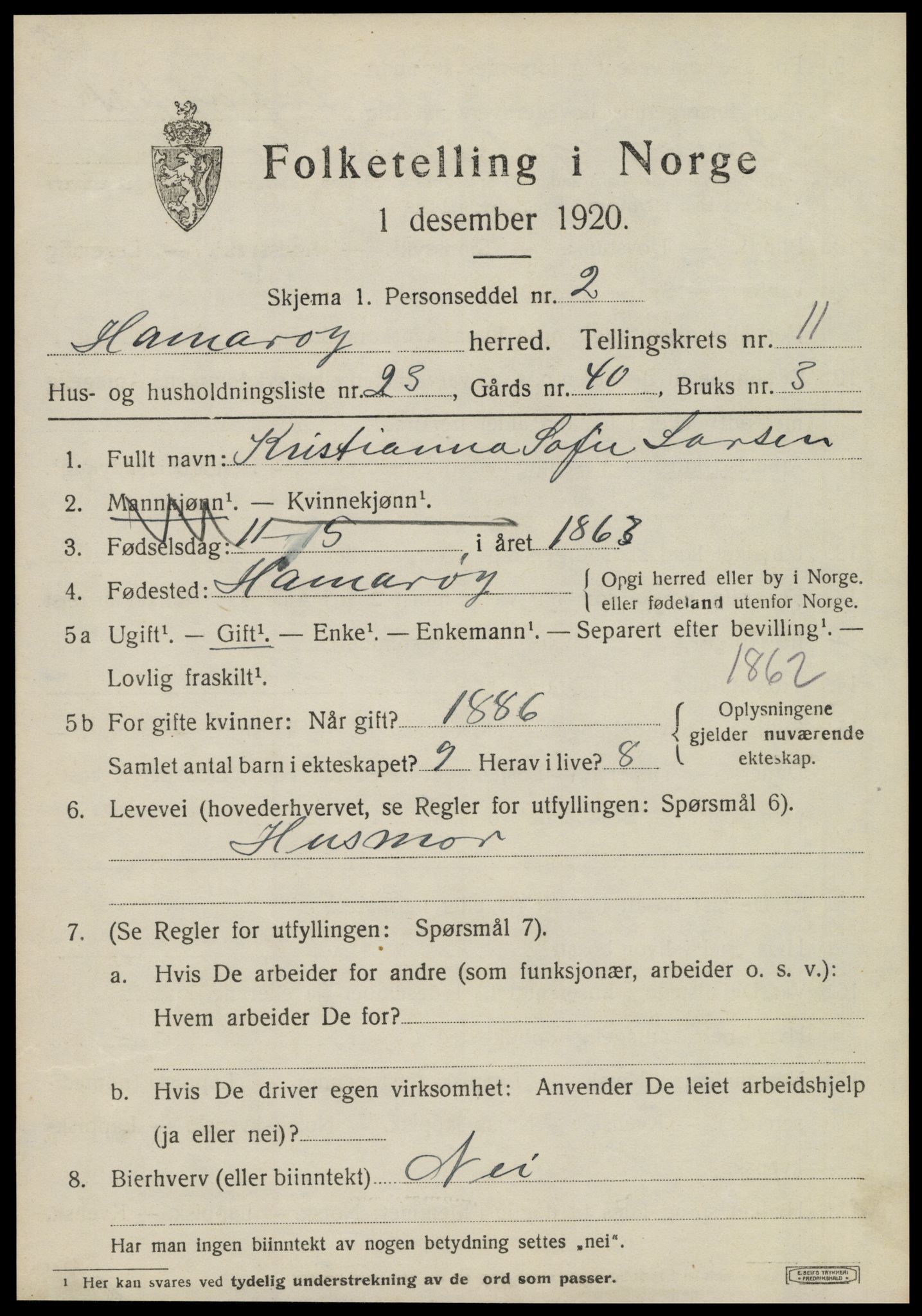 SAT, Folketelling 1920 for 1849 Hamarøy herred, 1920, s. 5466