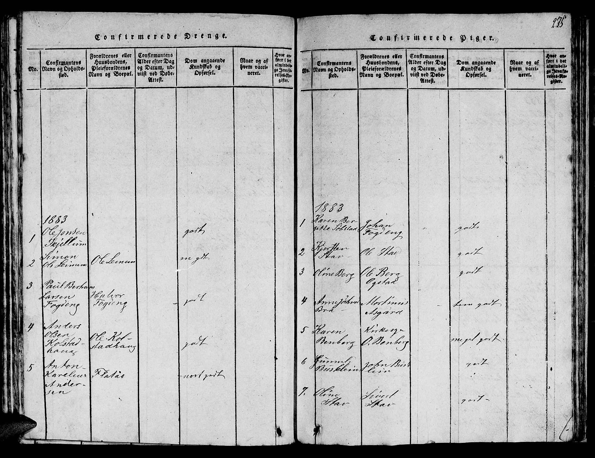 Ministerialprotokoller, klokkerbøker og fødselsregistre - Sør-Trøndelag, AV/SAT-A-1456/613/L0393: Klokkerbok nr. 613C01, 1816-1886, s. 275