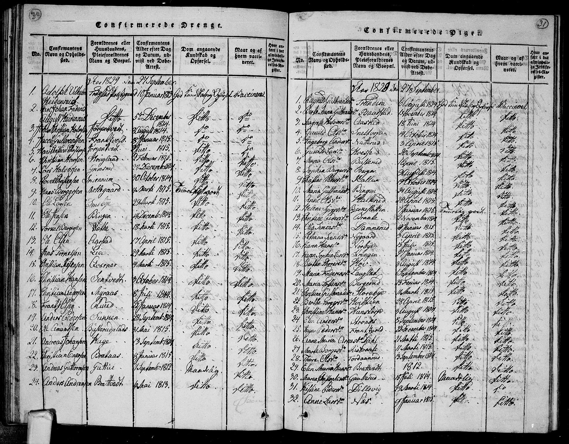 Trøgstad prestekontor Kirkebøker, SAO/A-10925/G/Ga/L0001: Klokkerbok nr. I 1, 1815-1831, s. 30-31