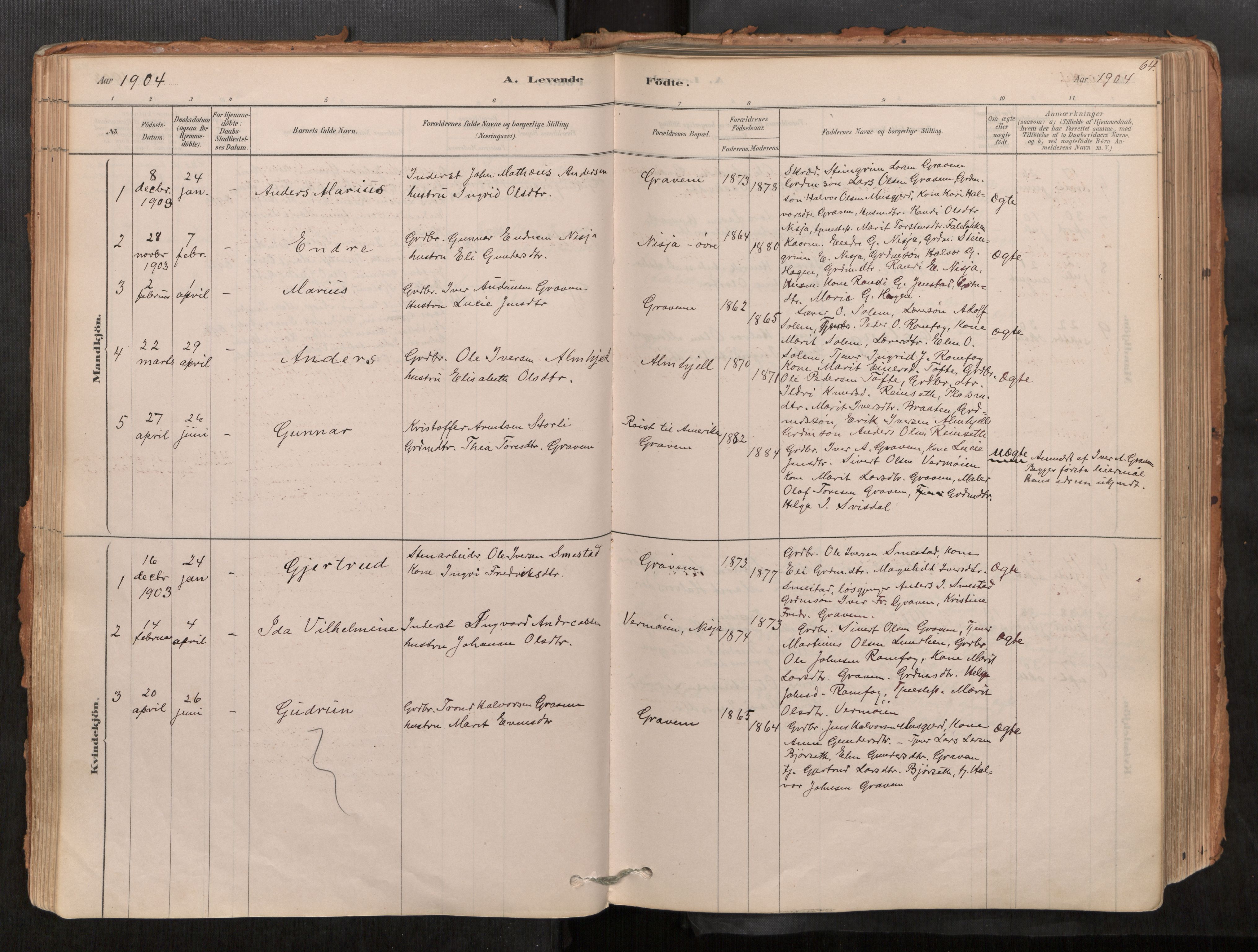 Sunndal sokneprestkontor, SAT/A-1085/1/I/I1/I1a/L0001: Ministerialbok nr. 1, 1877-1914, s. 64