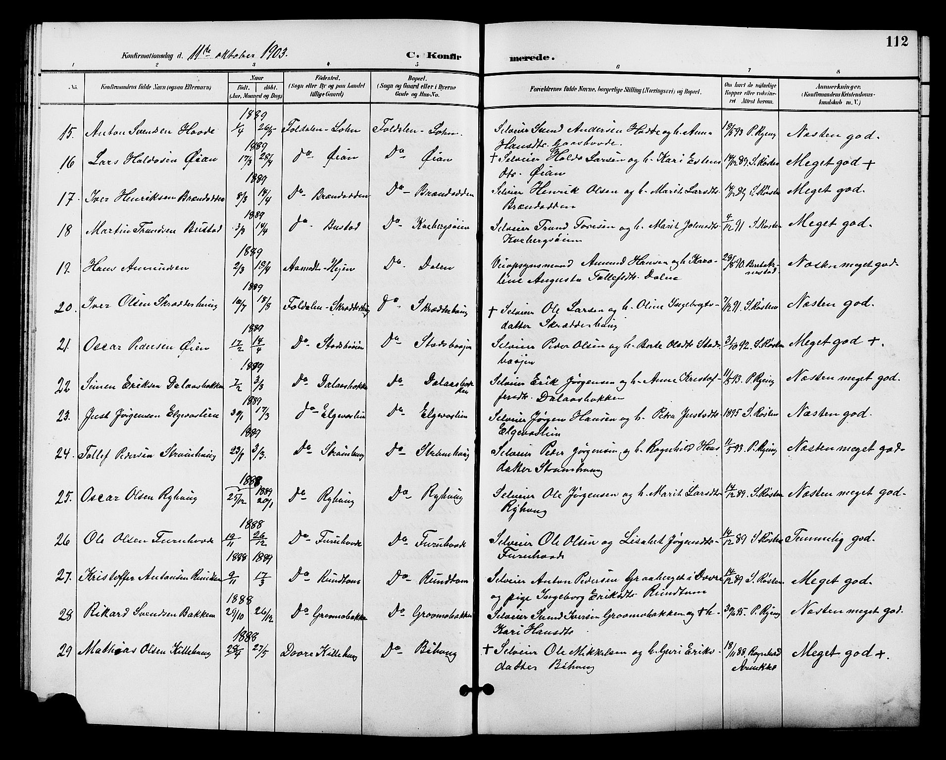 Alvdal prestekontor, AV/SAH-PREST-060/H/Ha/Hab/L0004: Klokkerbok nr. 4, 1894-1910, s. 112