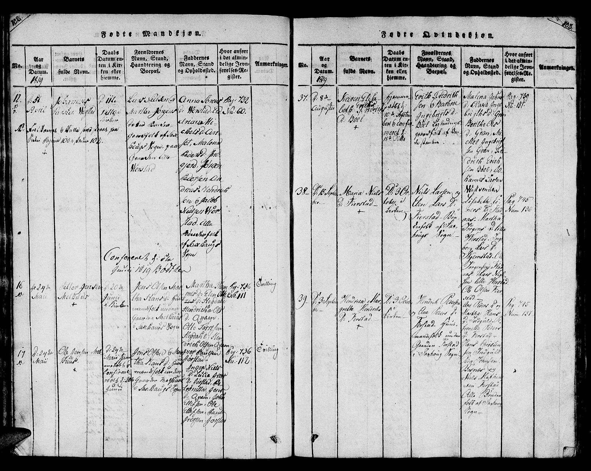 Ministerialprotokoller, klokkerbøker og fødselsregistre - Nord-Trøndelag, AV/SAT-A-1458/730/L0275: Ministerialbok nr. 730A04, 1816-1822, s. 102-103