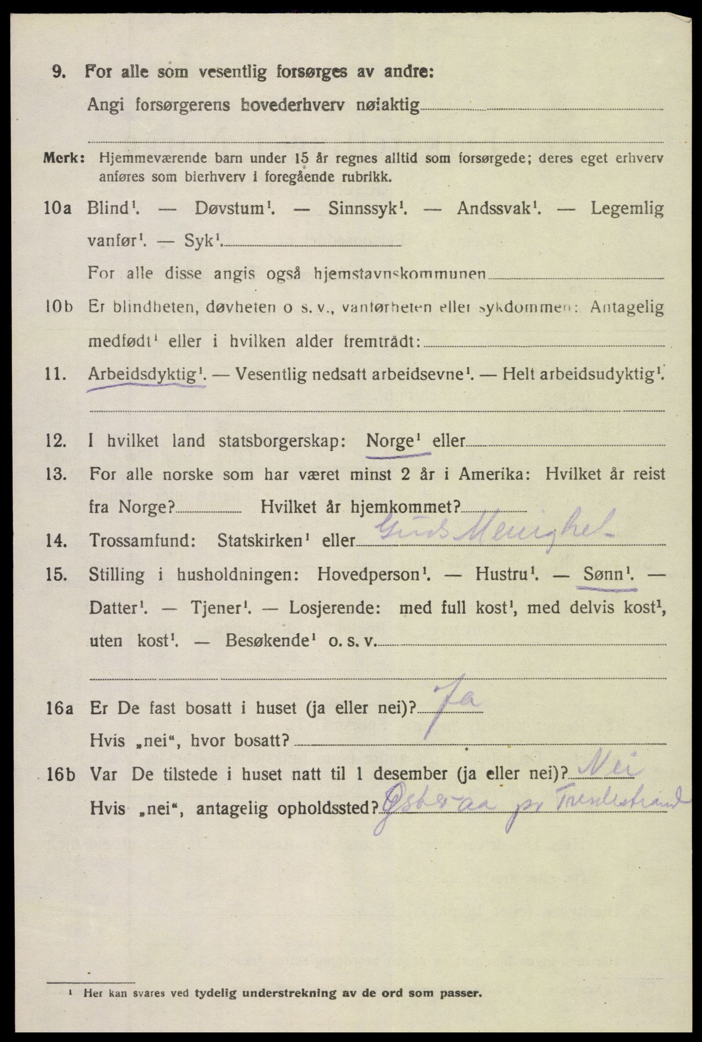 SAK, Folketelling 1920 for 0912 Vegårshei herred, 1920, s. 3335