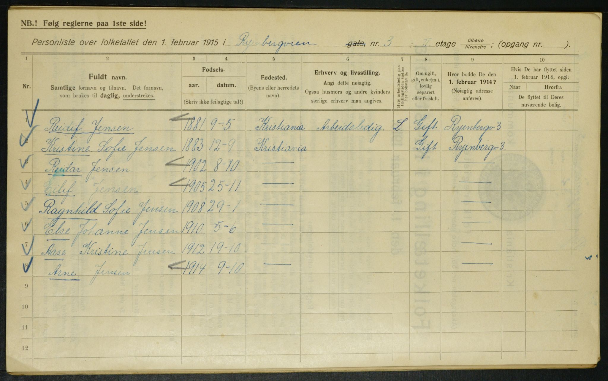 OBA, Kommunal folketelling 1.2.1915 for Kristiania, 1915, s. 85313