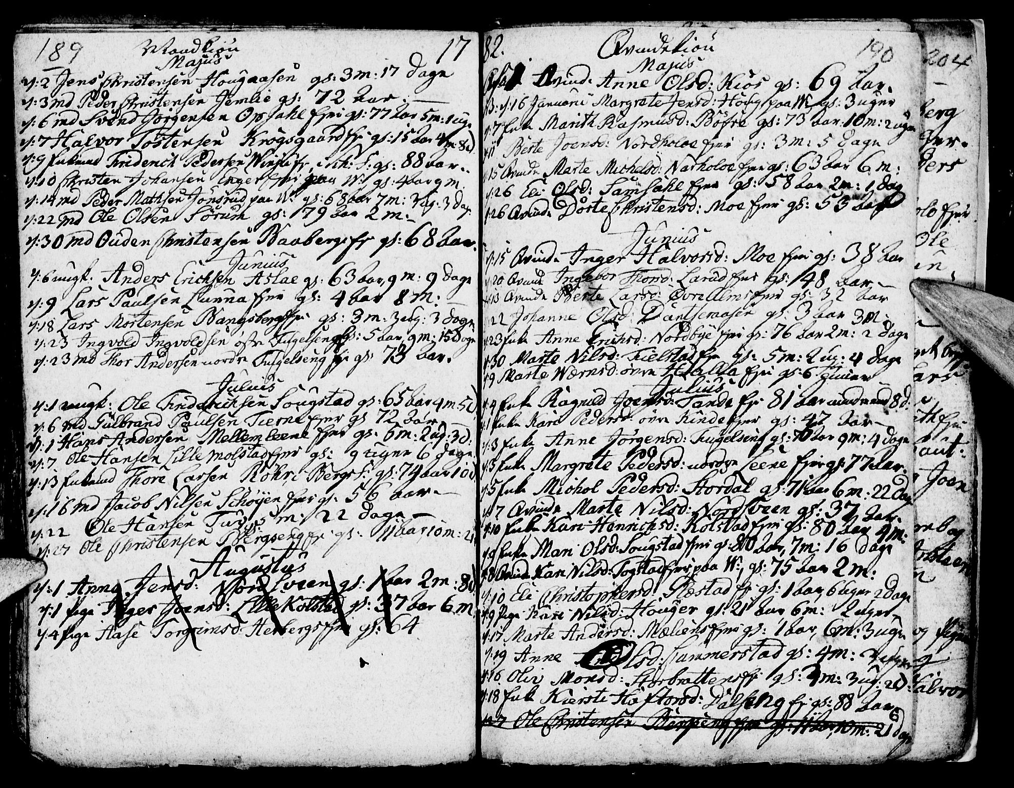 Ringsaker prestekontor, SAH/PREST-014/I/Ia/L0005/0003: Kladd til kirkebok nr. 1C, 1780-1784, s. 189-190