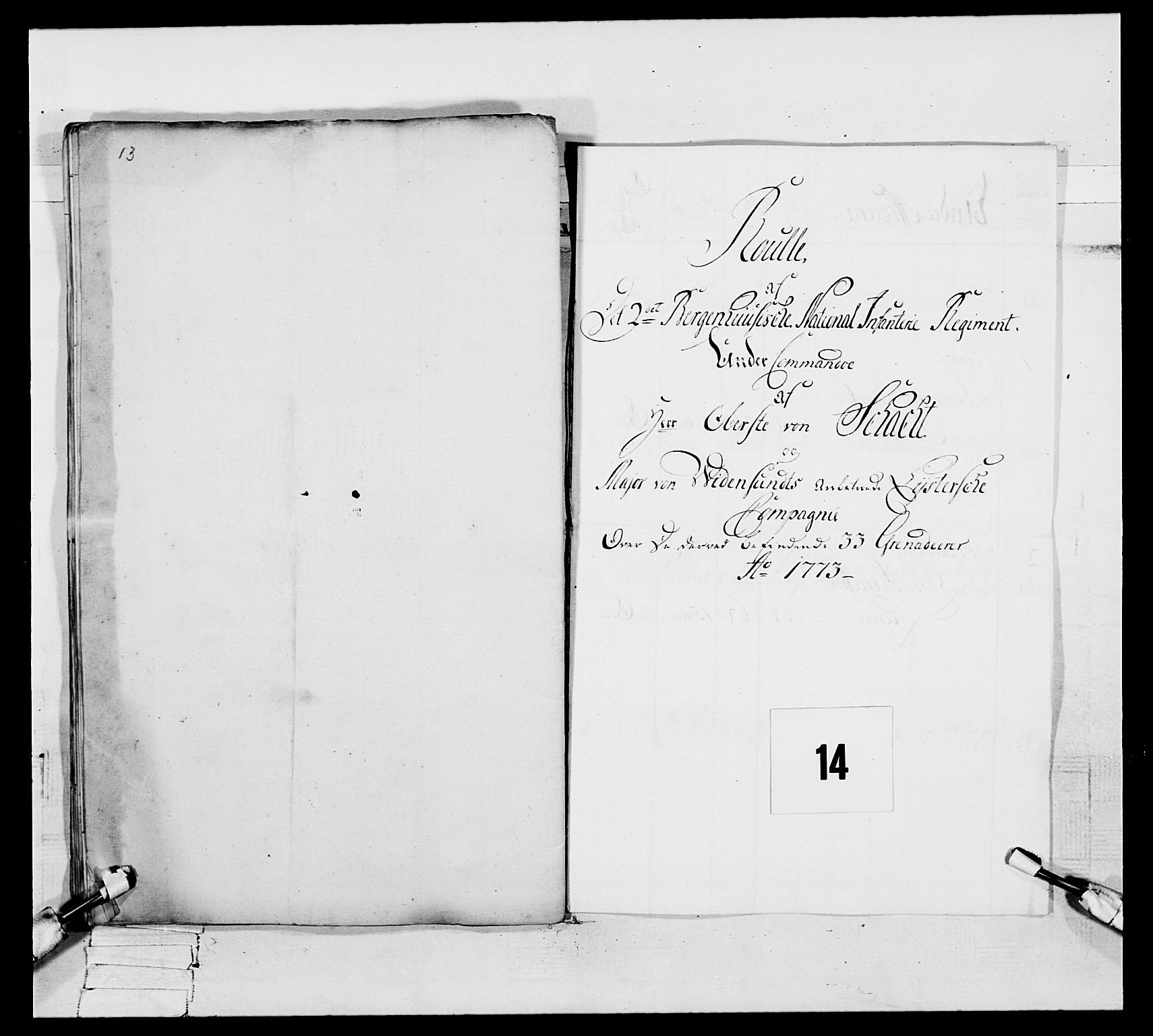 Generalitets- og kommissariatskollegiet, Det kongelige norske kommissariatskollegium, AV/RA-EA-5420/E/Eh/L0093: 2. Bergenhusiske nasjonale infanteriregiment, 1772-1774, s. 102
