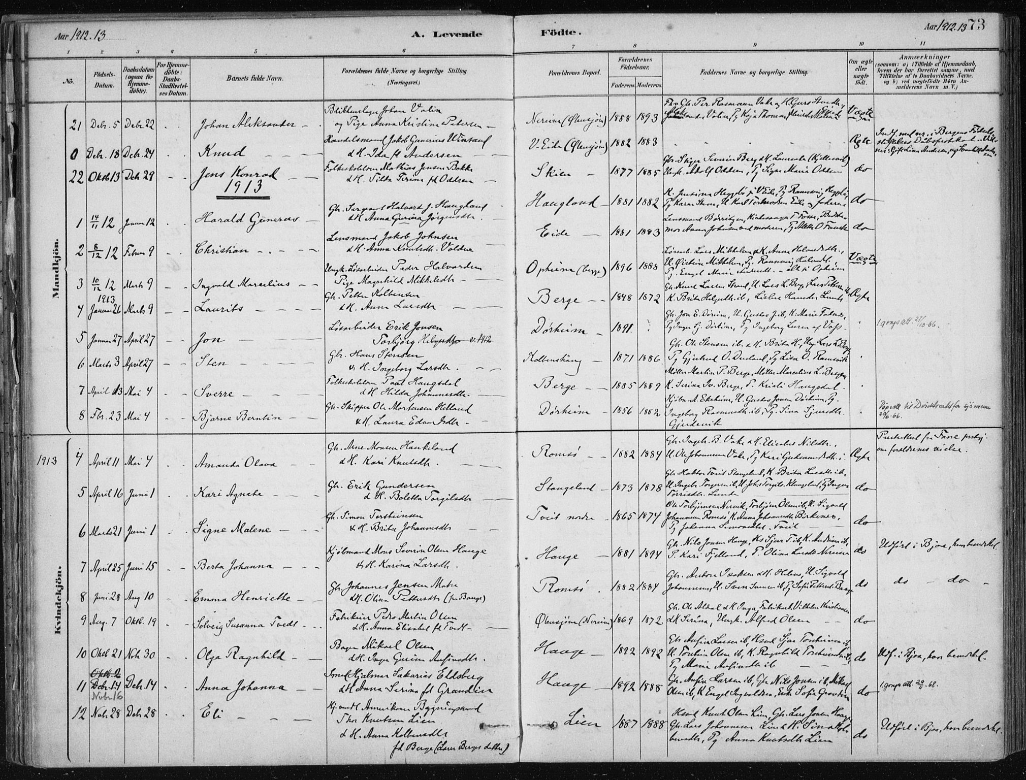 Fjelberg sokneprestembete, AV/SAB-A-75201/H/Haa: Ministerialbok nr. D 1, 1879-1918, s. 73
