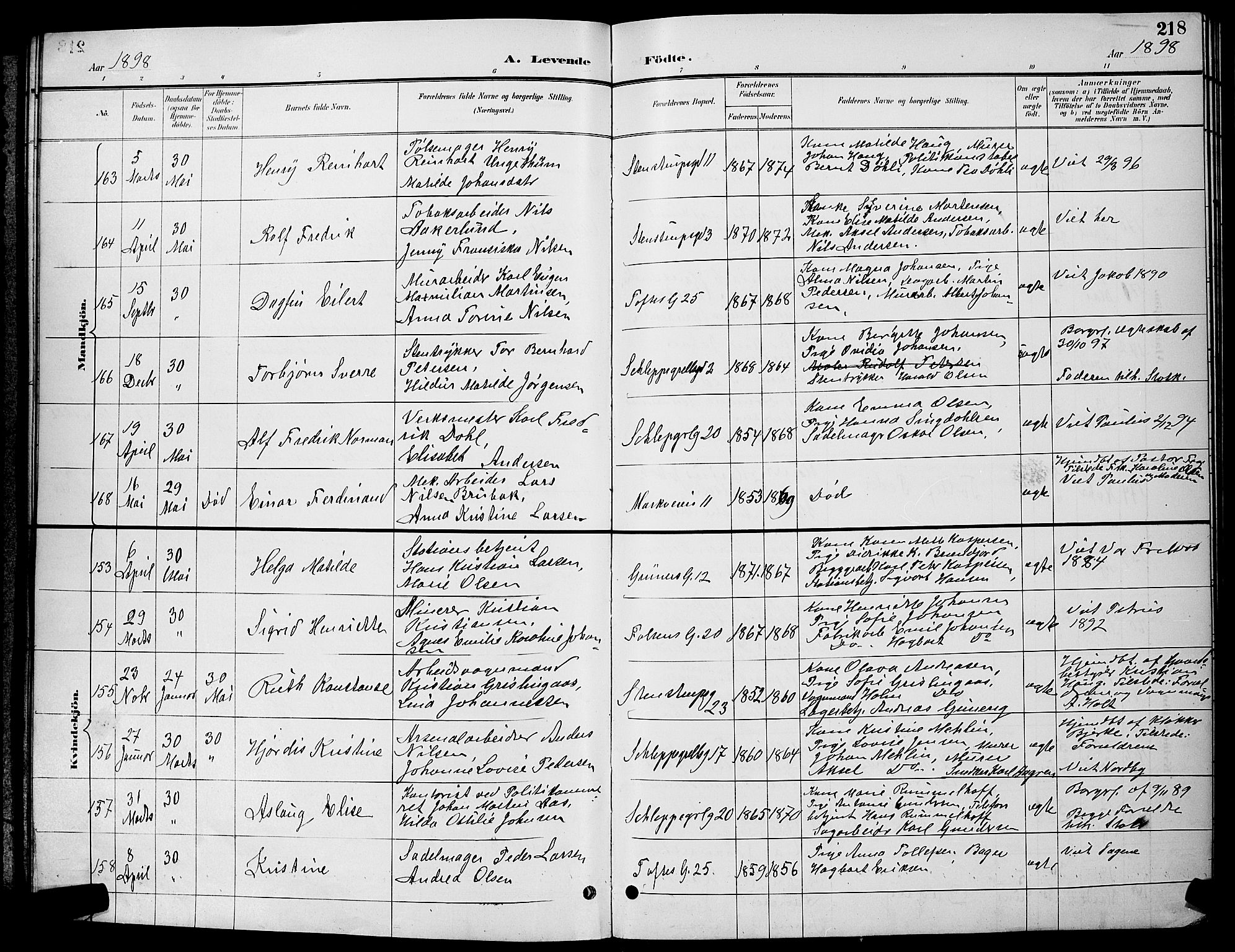 Paulus prestekontor Kirkebøker, AV/SAO-A-10871/G/Ga/L0004: Klokkerbok nr. 4, 1895-1898, s. 218