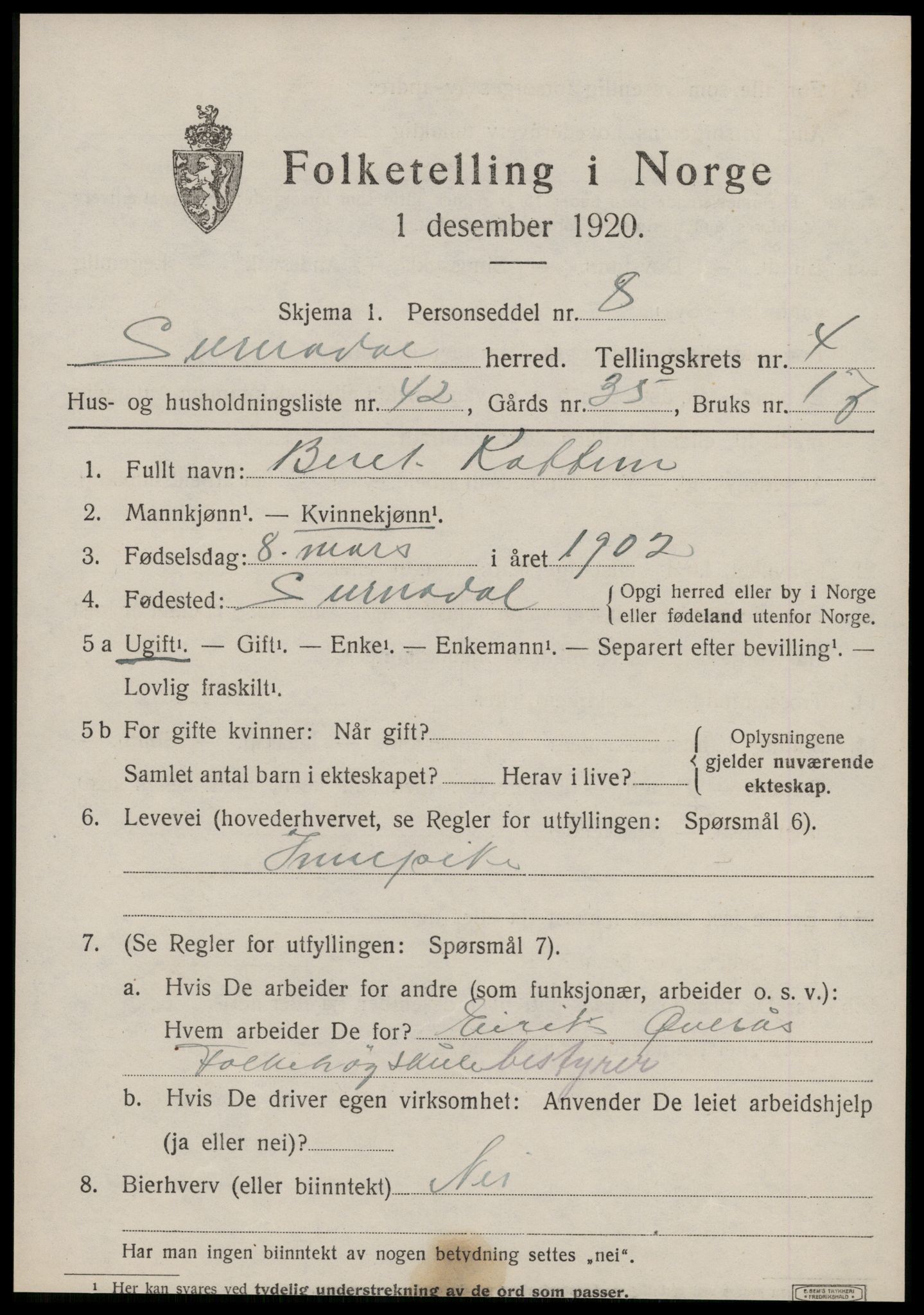 SAT, Folketelling 1920 for 1566 Surnadal herred, 1920, s. 3533