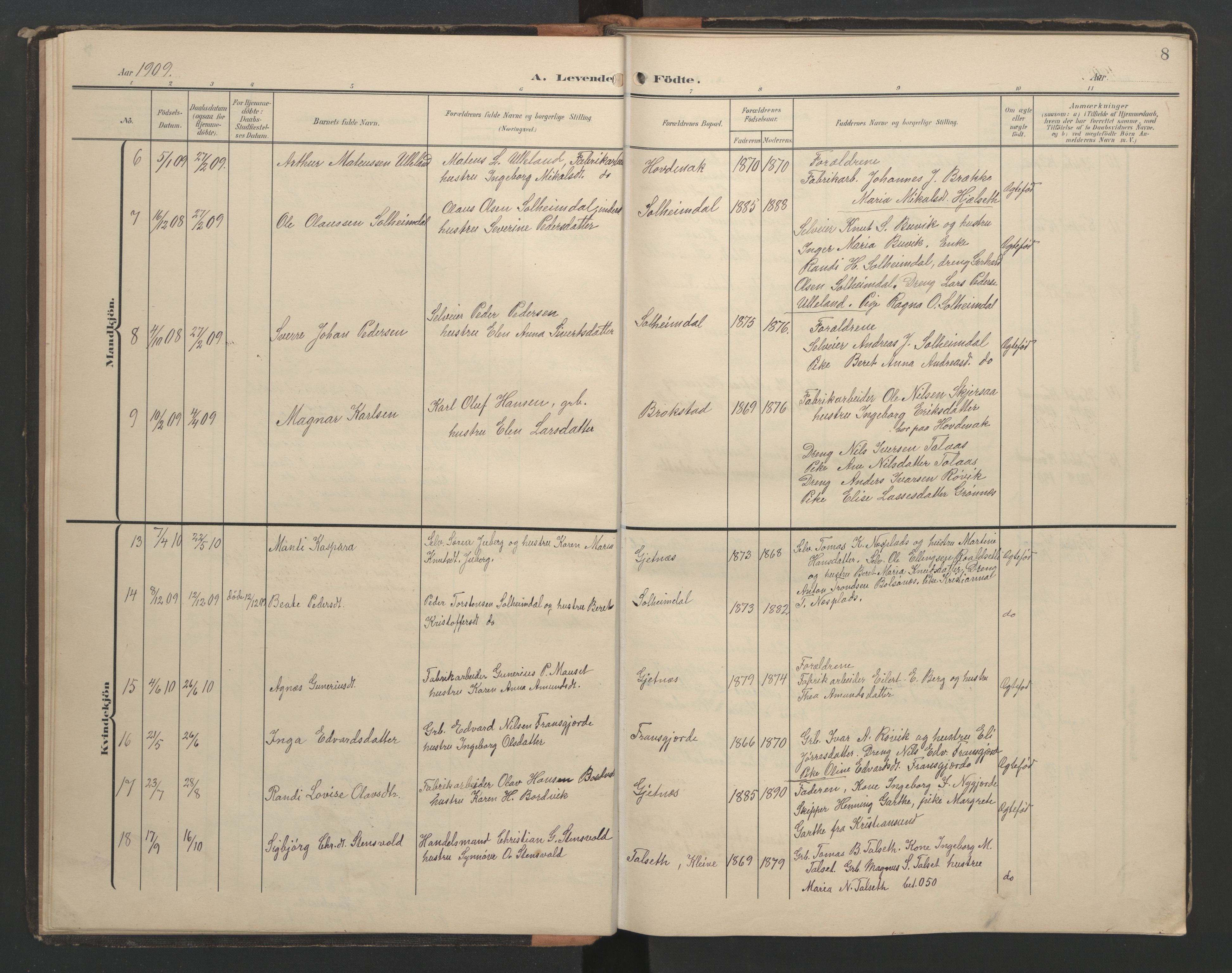 Ministerialprotokoller, klokkerbøker og fødselsregistre - Møre og Romsdal, AV/SAT-A-1454/556/L0677: Klokkerbok nr. 556C01, 1907-1953, s. 8