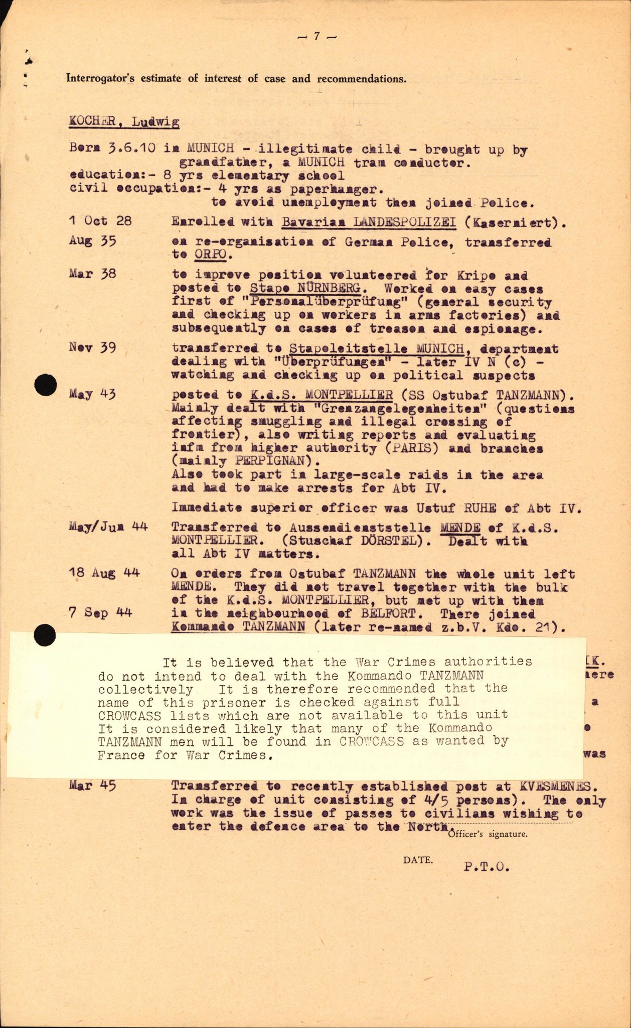 Forsvaret, Forsvarets overkommando II, AV/RA-RAFA-3915/D/Db/L0017: CI Questionaires. Tyske okkupasjonsstyrker i Norge. Tyskere., 1945-1946, s. 362