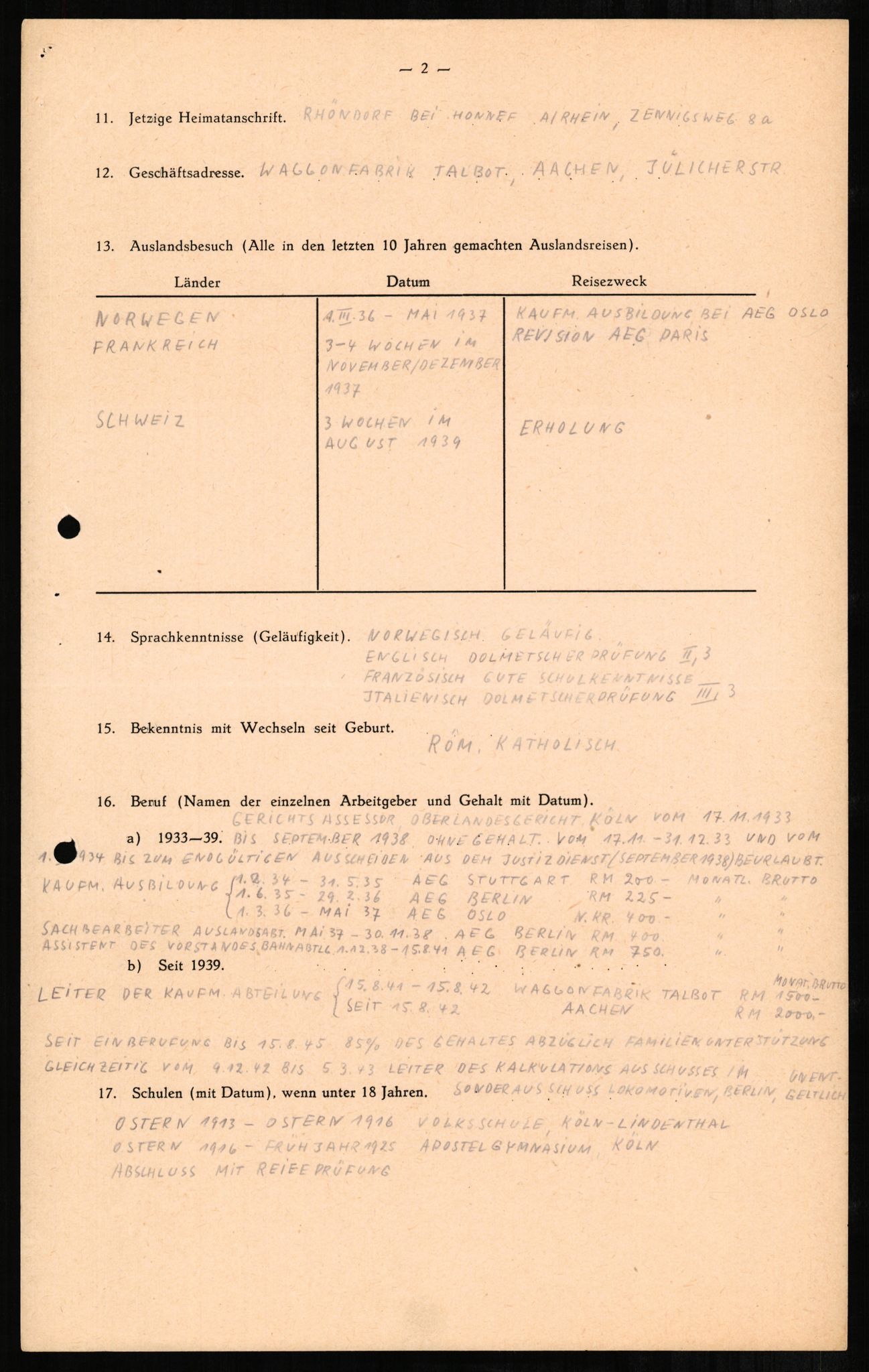 Forsvaret, Forsvarets overkommando II, AV/RA-RAFA-3915/D/Db/L0001: CI Questionaires. Tyske okkupasjonsstyrker i Norge. Tyskere., 1945-1946, s. 98