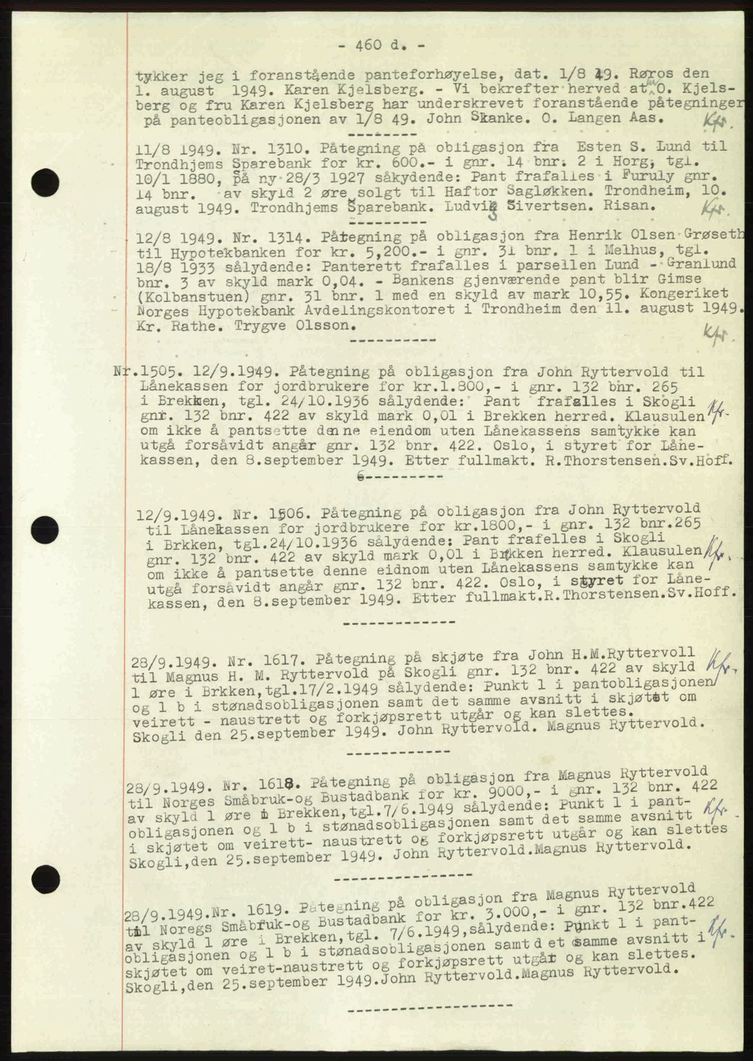 Gauldal sorenskriveri, SAT/A-0014/1/2/2C: Pantebok nr. A8, 1949-1949, Dagboknr: 1310/1949