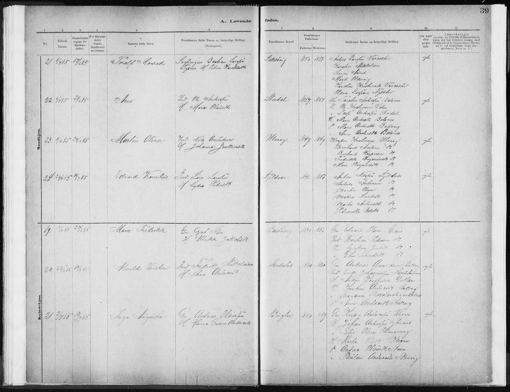 Ministerialprotokoller, klokkerbøker og fødselsregistre - Sør-Trøndelag, SAT/A-1456/637/L0558: Ministerialbok nr. 637A01, 1882-1899, s. 39