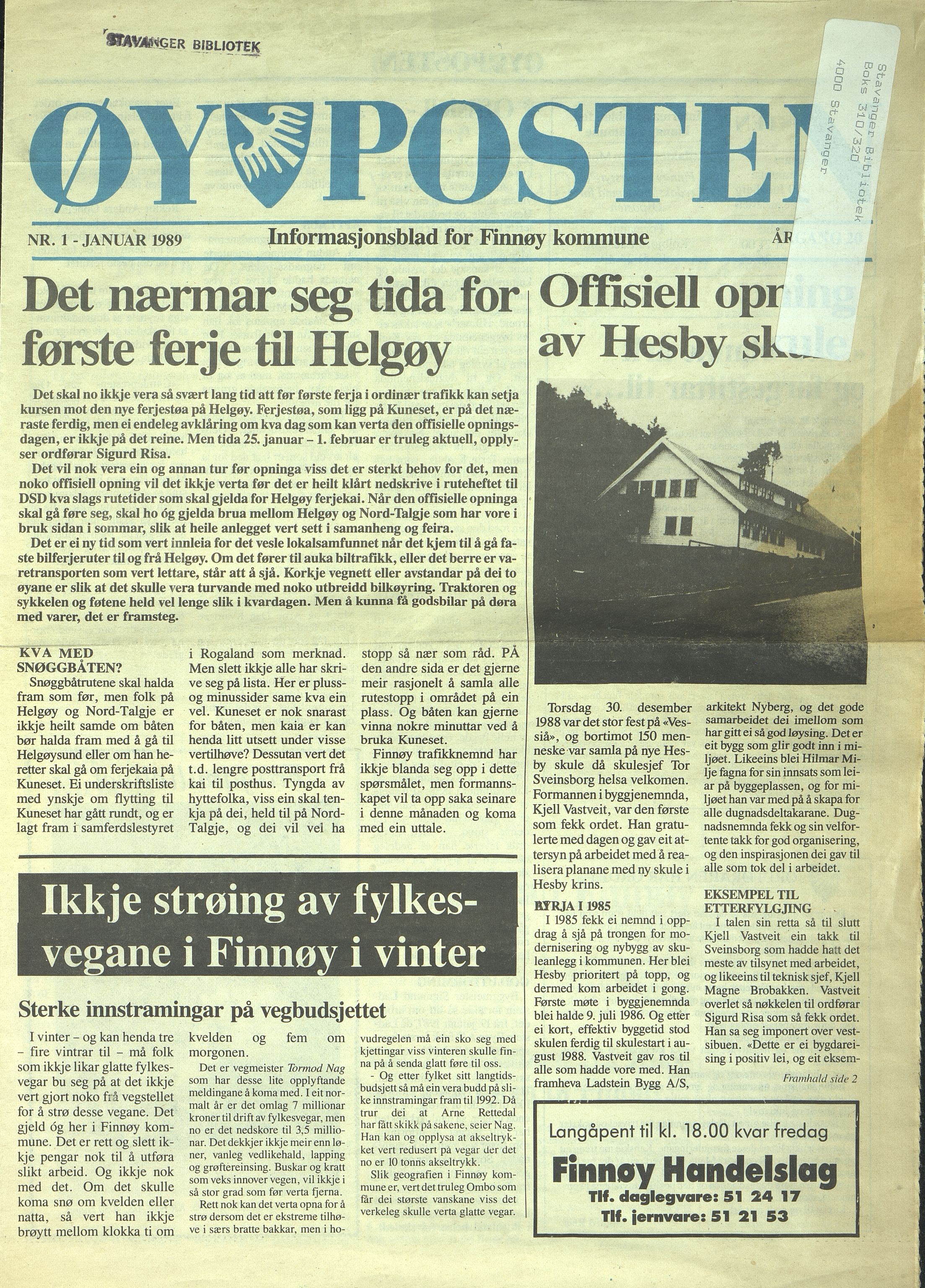 , Finnøy kommune, Øyposten, 1989, 1989