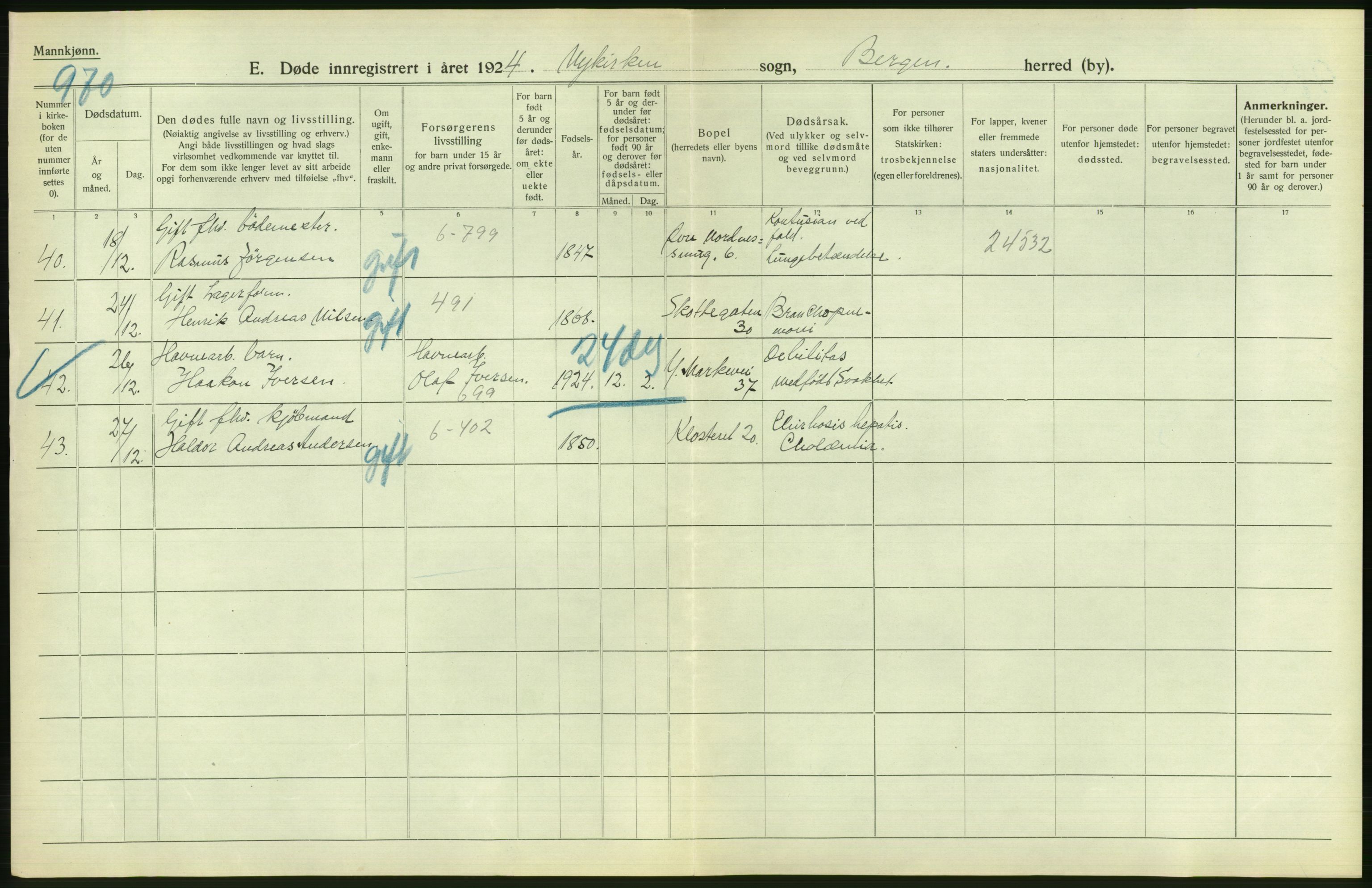 Statistisk sentralbyrå, Sosiodemografiske emner, Befolkning, RA/S-2228/D/Df/Dfc/Dfcd/L0028: Bergen: Gifte, døde., 1924, s. 452