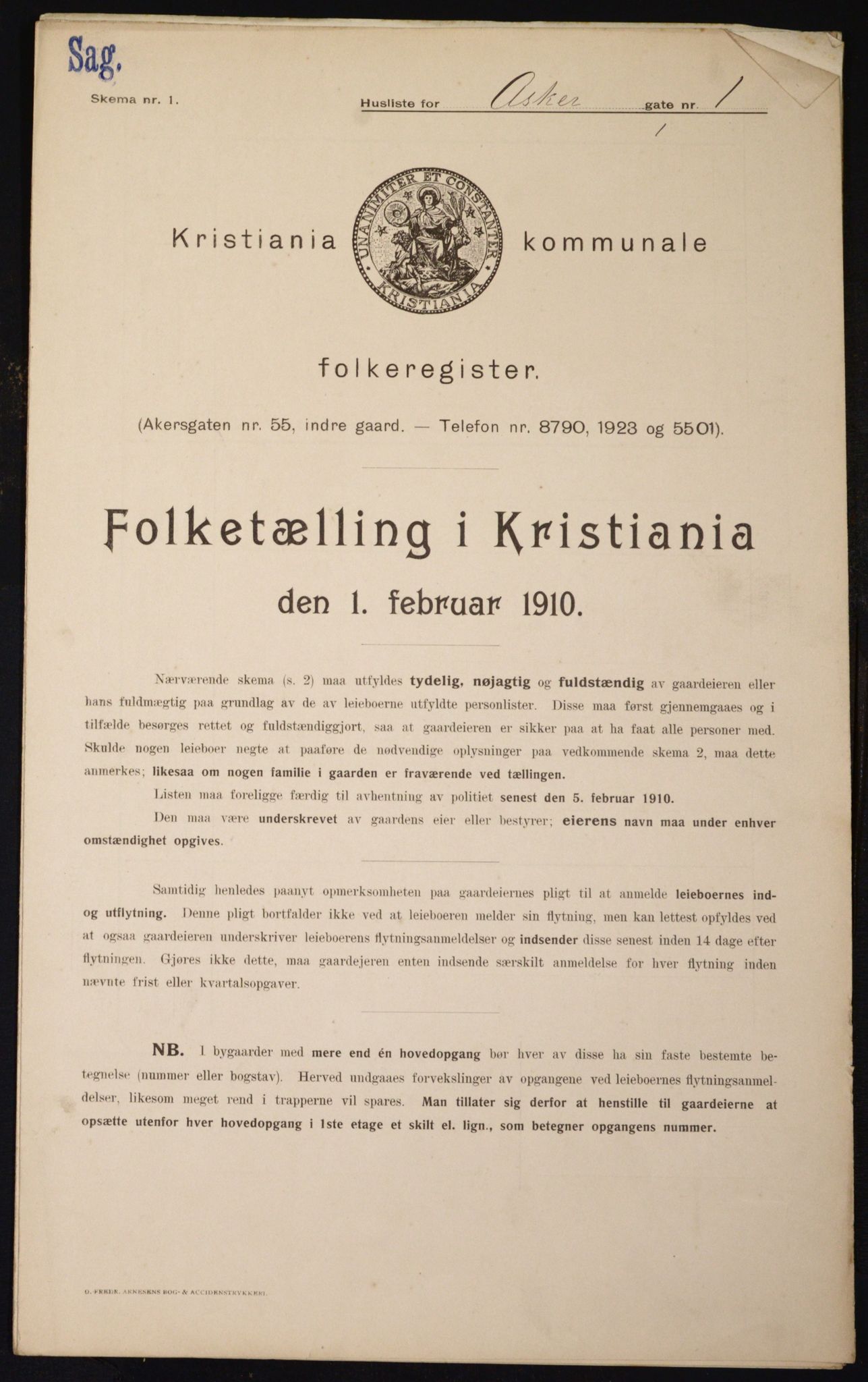 OBA, Kommunal folketelling 1.2.1910 for Kristiania, 1910, s. 2309