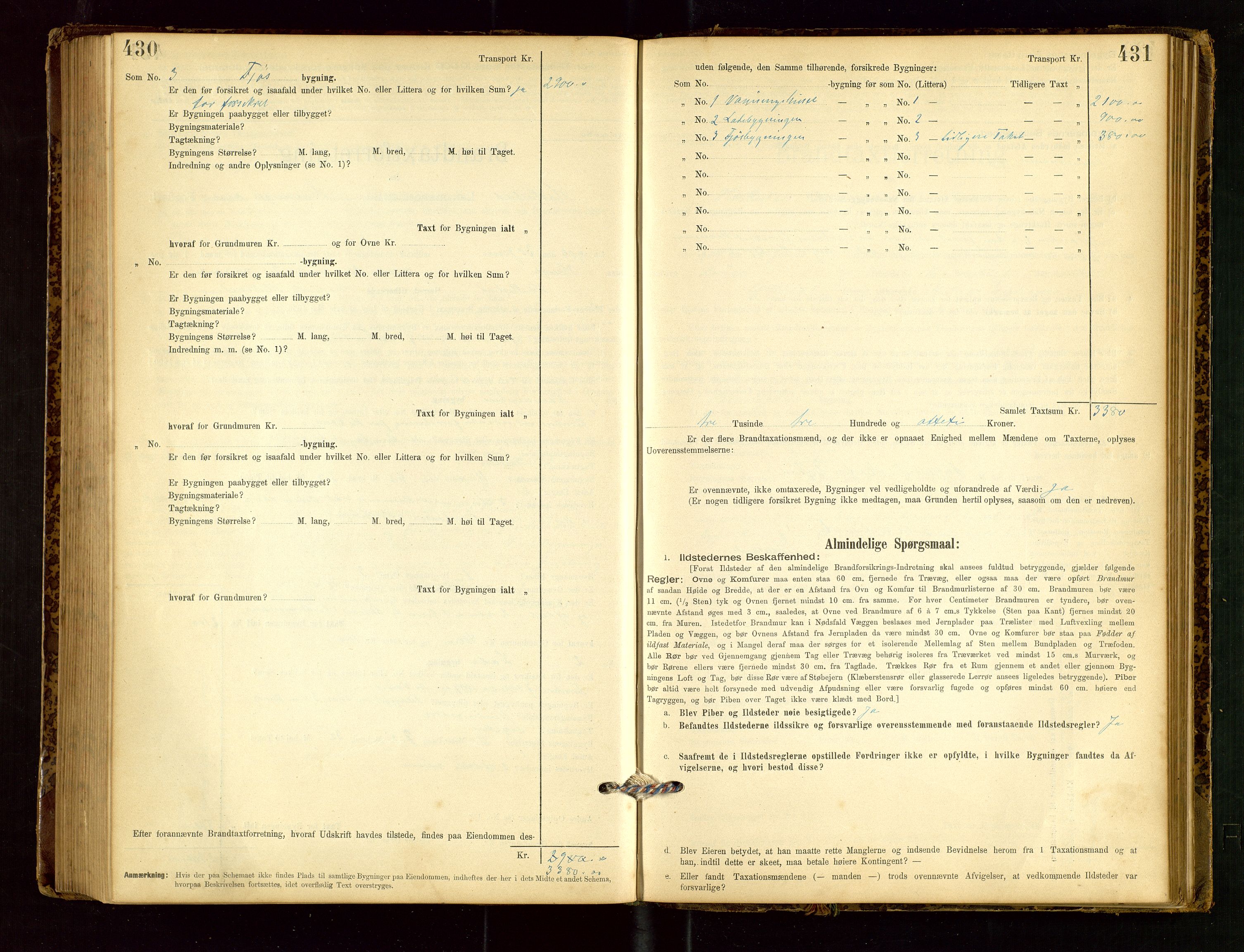 Heskestad lensmannskontor, AV/SAST-A-100304/Gob/L0001: "Brandtaxationsprotokol", 1894-1915, s. 430-431