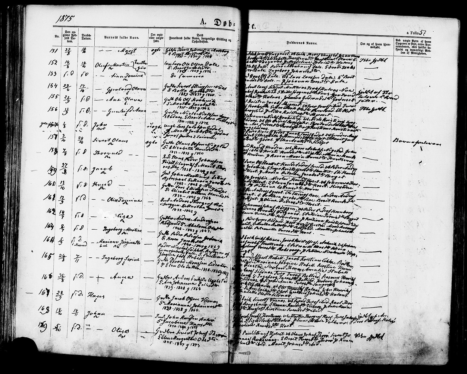 Ministerialprotokoller, klokkerbøker og fødselsregistre - Møre og Romsdal, AV/SAT-A-1454/568/L0805: Ministerialbok nr. 568A12 /1, 1869-1884, s. 57