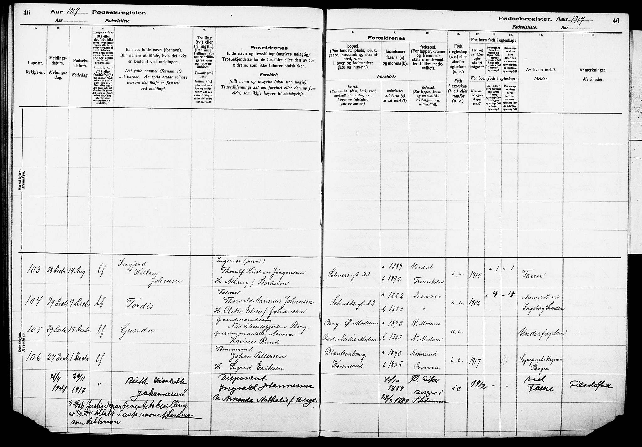 Strømsø kirkebøker, AV/SAKO-A-246/J/Ja/L0001: Fødselsregister nr. I 1, 1916-1925, s. 46