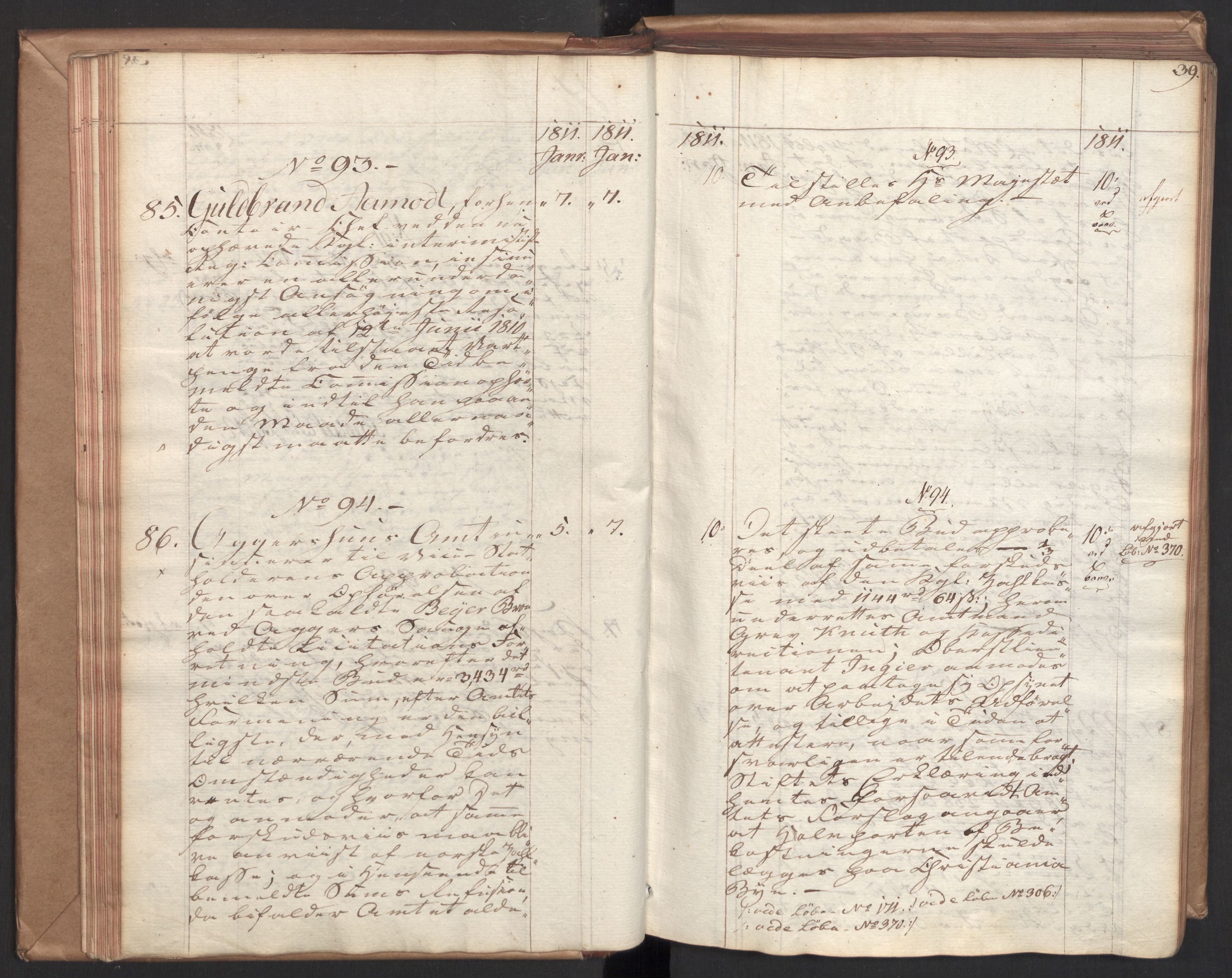 Stattholderembetet 1810-1814, 2. kontor (Kontor B), AV/RA-EA-5432/Ab/L0001: Referatprotokoll,  j.nr. 1-290,  l.nr. 1-347, 1810-1811, s. 38b-39a