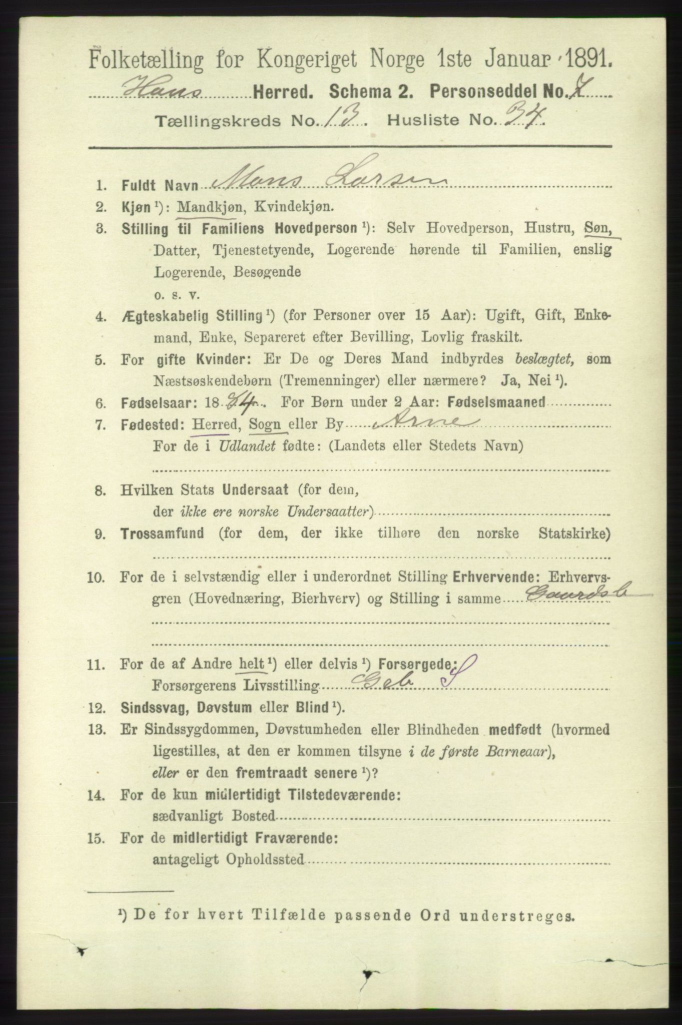 RA, Folketelling 1891 for 1250 Haus herred, 1891, s. 5803