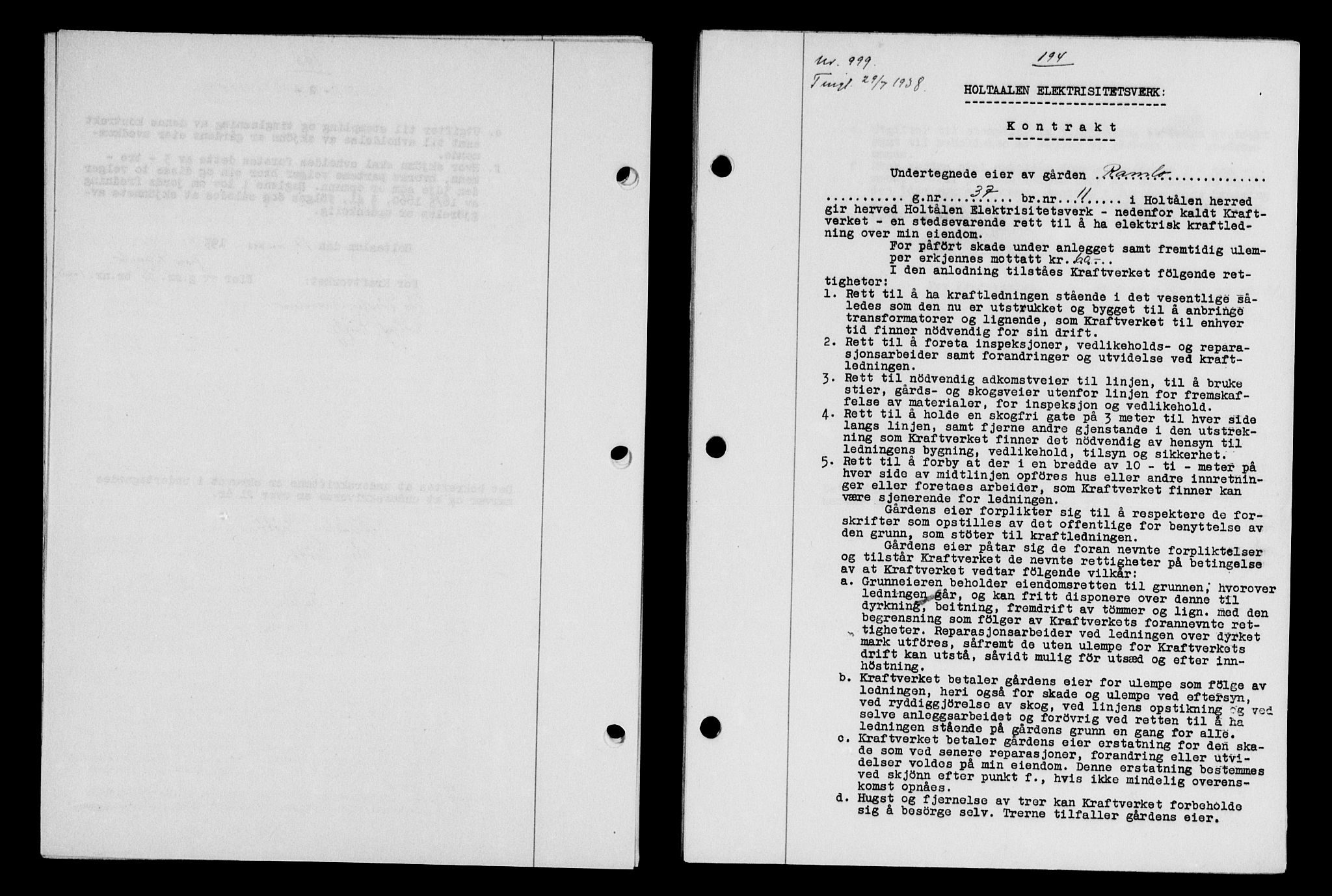 Gauldal sorenskriveri, SAT/A-0014/1/2/2C/L0049: Pantebok nr. 53, 1938-1938, Dagboknr: 999/1938