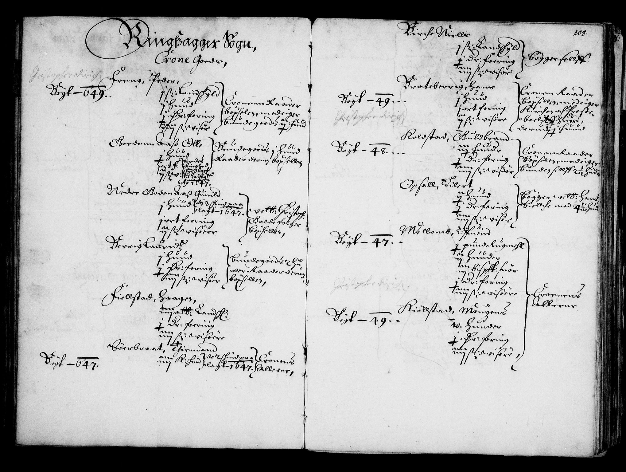 Rentekammeret inntil 1814, Realistisk ordnet avdeling, RA/EA-4070/N/Na/L0001: [XI f]: Akershus stifts jordebok, 1652, s. 107b-108a