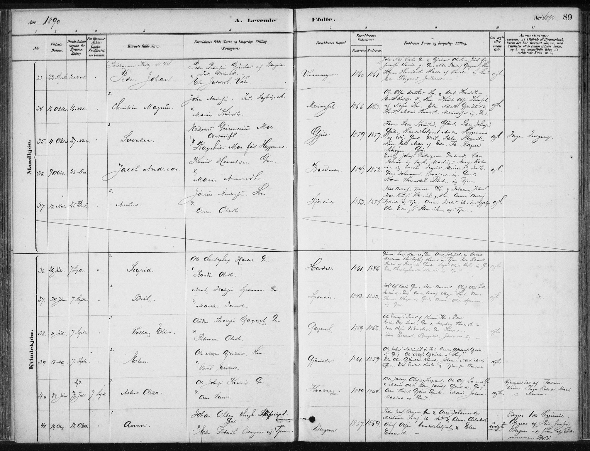 Ministerialprotokoller, klokkerbøker og fødselsregistre - Møre og Romsdal, AV/SAT-A-1454/586/L0987: Ministerialbok nr. 586A13, 1879-1892, s. 89