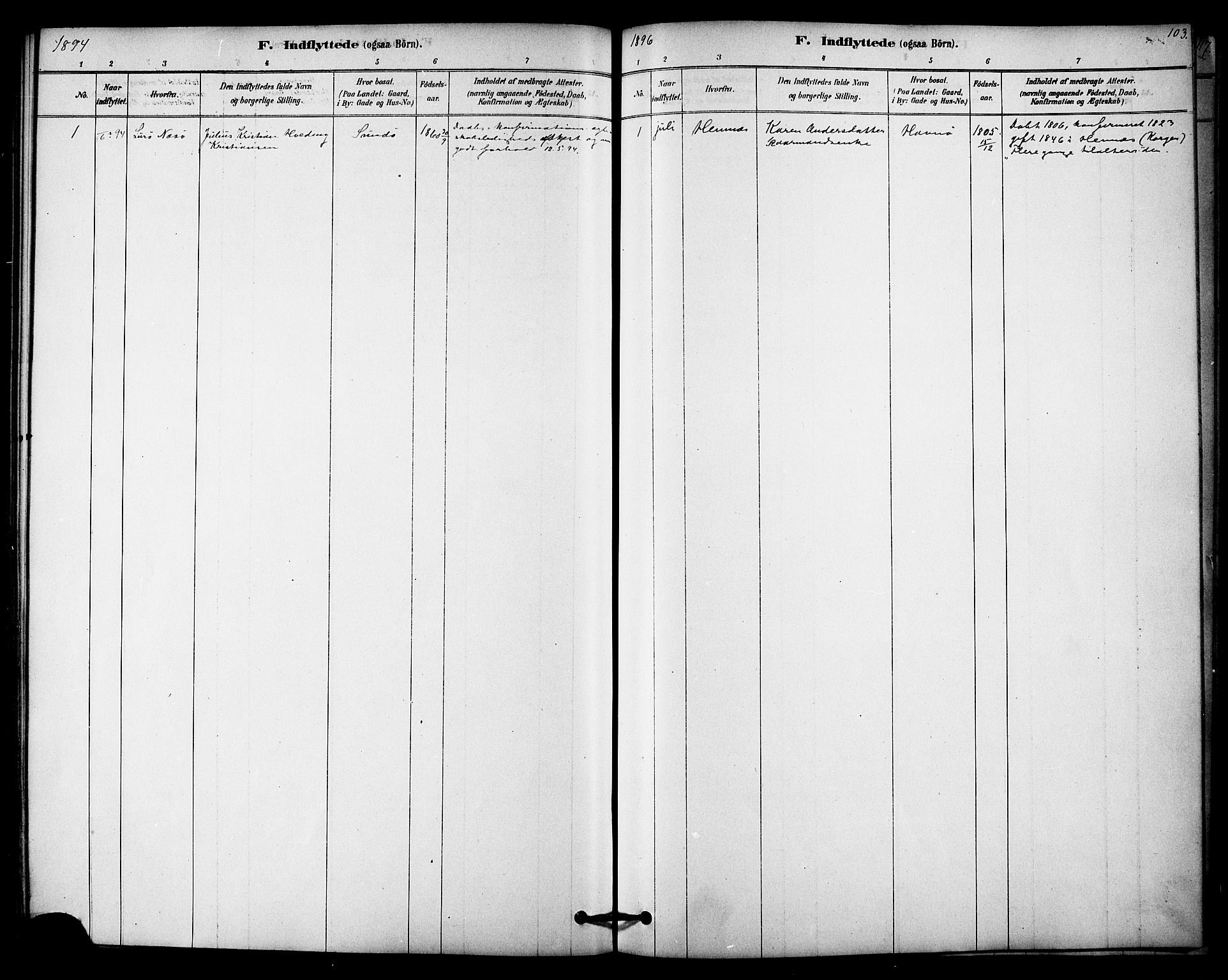 Ministerialprotokoller, klokkerbøker og fødselsregistre - Nordland, SAT/A-1459/841/L0609: Ministerialbok nr. 841A13, 1878-1902, s. 103