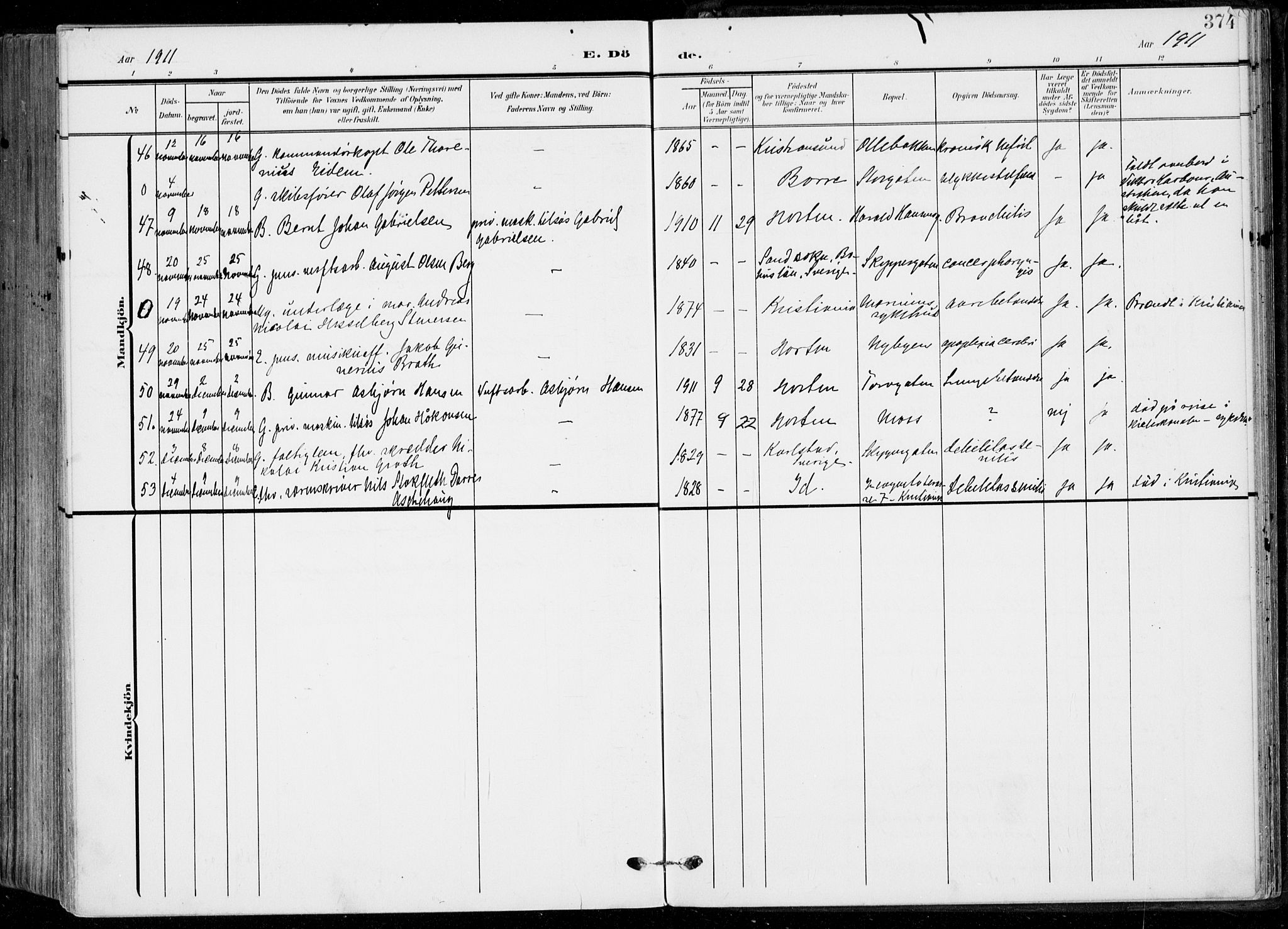 Horten kirkebøker, AV/SAKO-A-348/F/Fa/L0006: Ministerialbok nr. 6, 1905-1912, s. 374