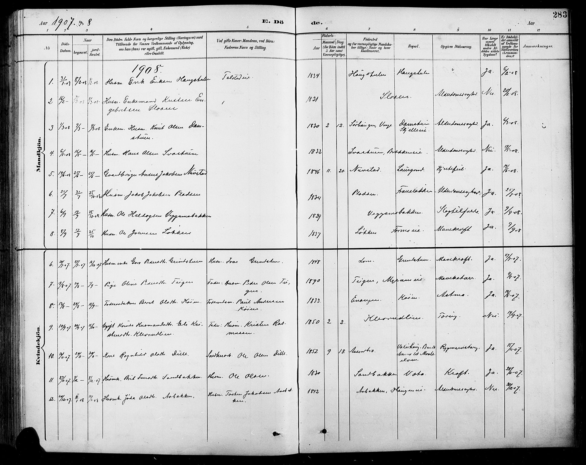 Sel prestekontor, AV/SAH-PREST-074/H/Ha/Hab/L0001: Klokkerbok nr. 1, 1894-1923, s. 283