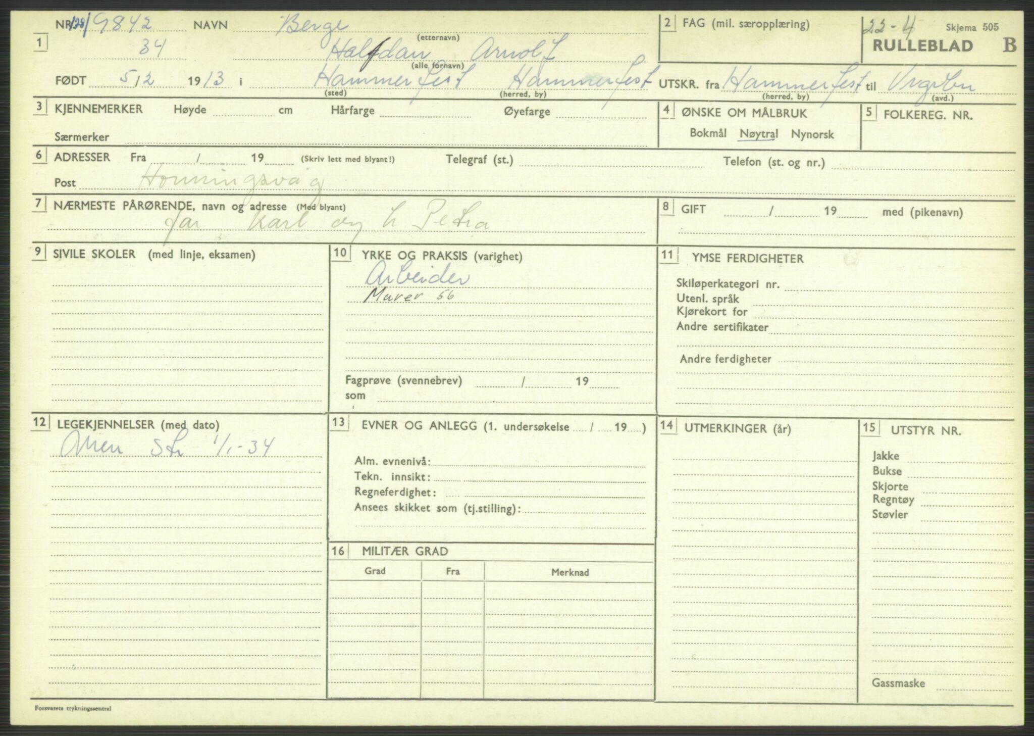 Forsvaret, Varanger bataljon, AV/RA-RAFA-2258/1/D/L0444: Rulleblad for menige født 1913-1914, 1913-1914, s. 46