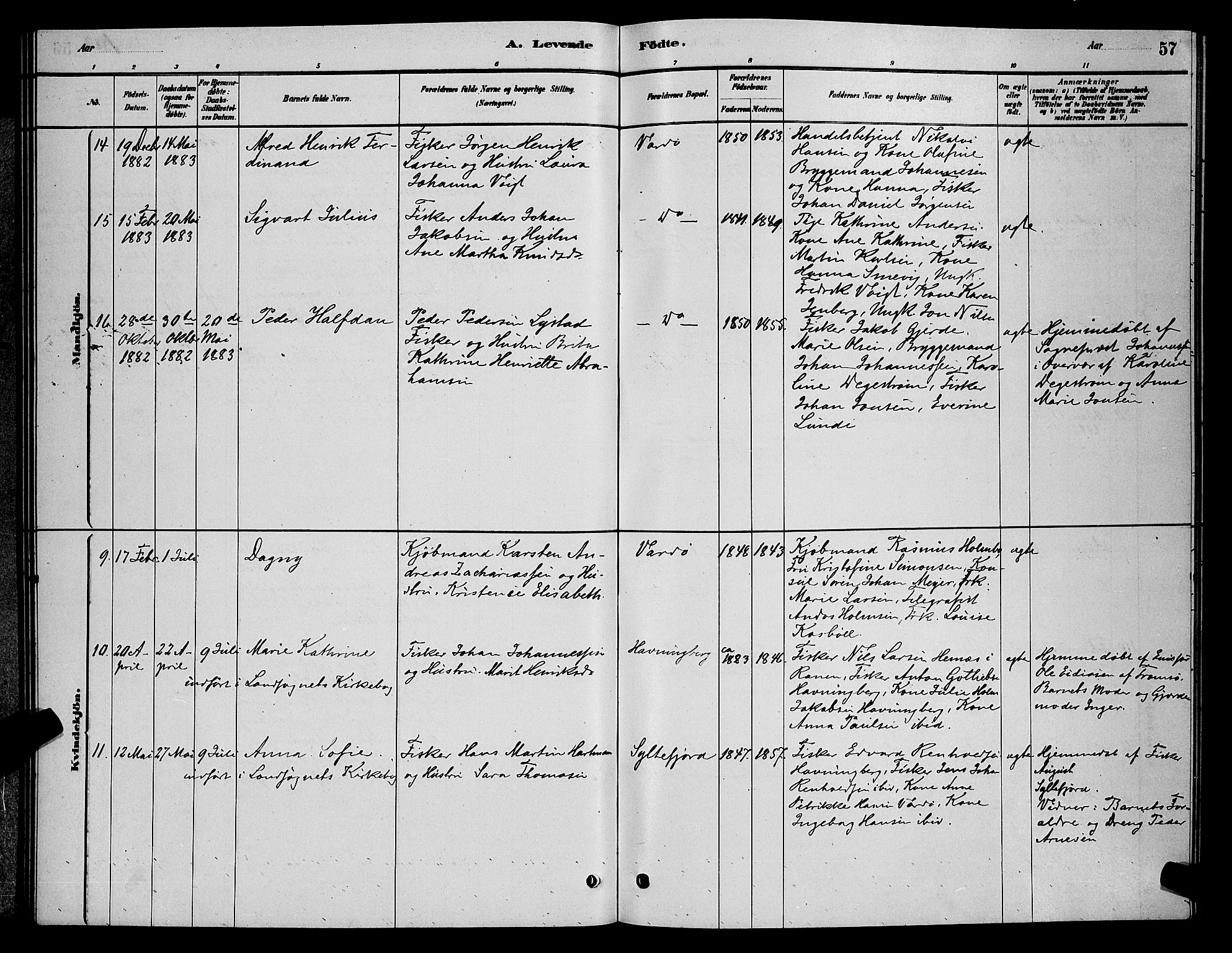 Vardø sokneprestkontor, AV/SATØ-S-1332/H/Hb/L0004klokker: Klokkerbok nr. 4, 1879-1887, s. 57