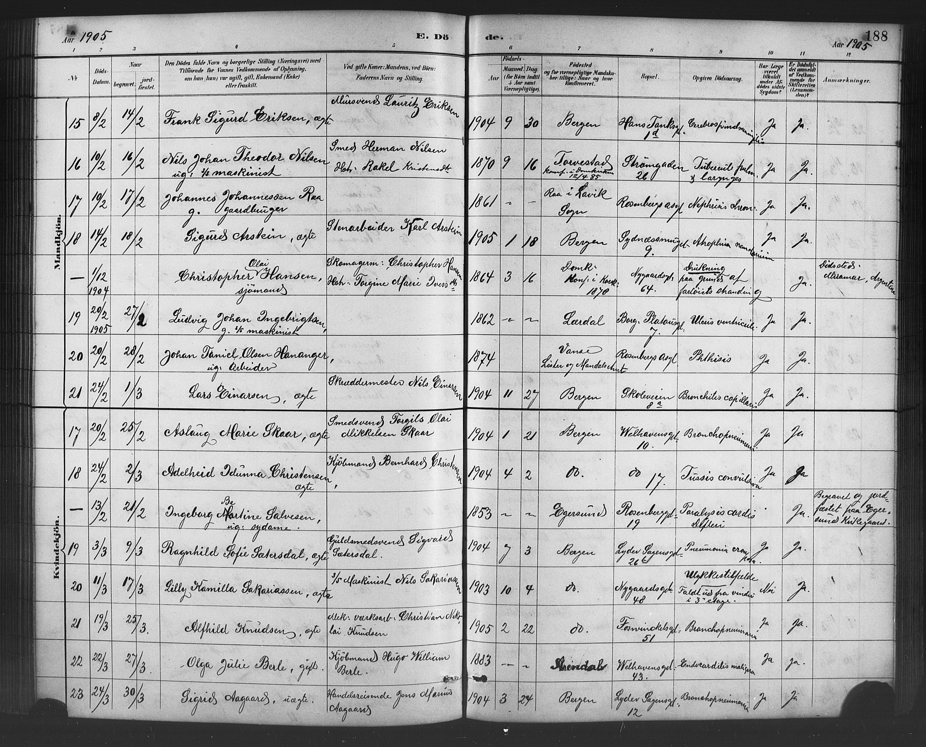 Johanneskirken sokneprestembete, AV/SAB-A-76001/H/Hab: Klokkerbok nr. D 1, 1885-1915, s. 188