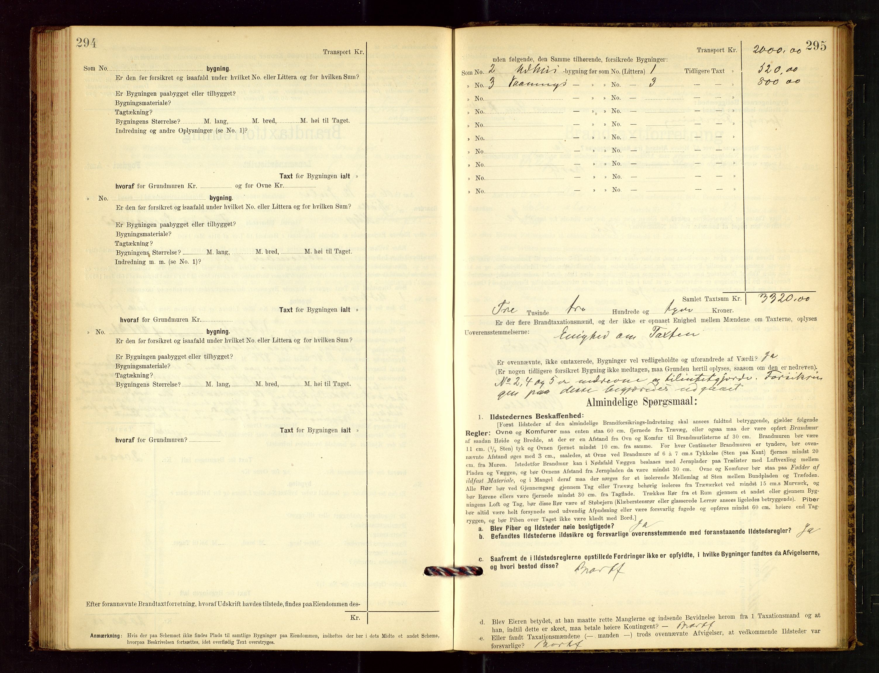 Klepp lensmannskontor, AV/SAST-A-100163/Goc/L0003: "Brandtaxationsprotokol" m/register, 1902-1907, s. 294-295